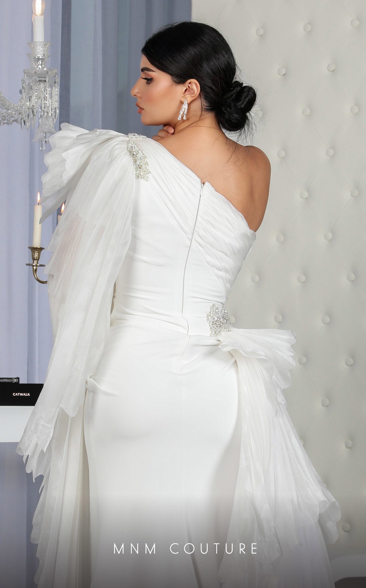 One-Shoulder Floor-Length Chiffon Formal Sheath MNM Couture F02801