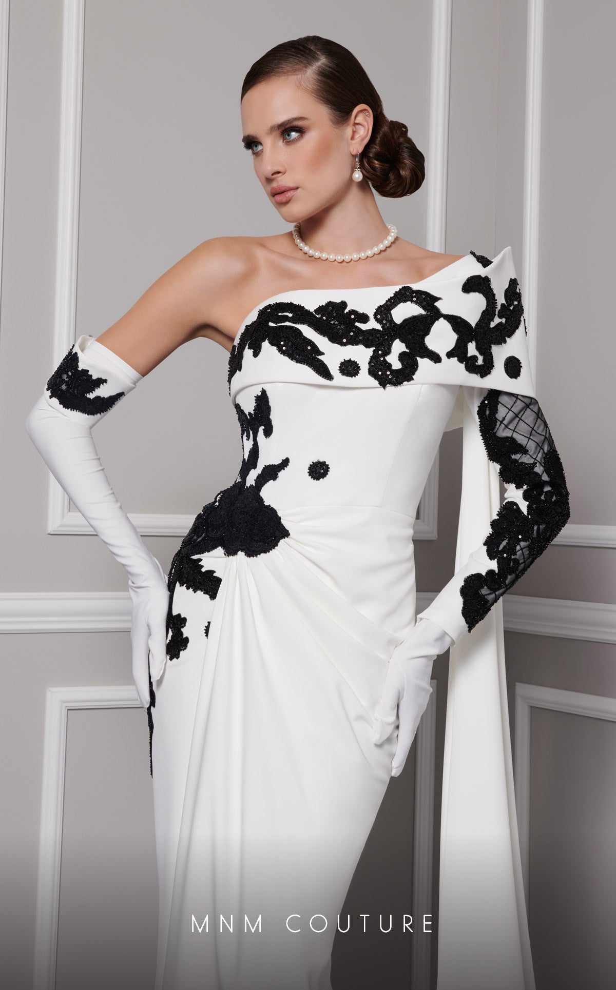 One-Shoulder Floor-Length Satin Formal Sheath MNM Couture F02803