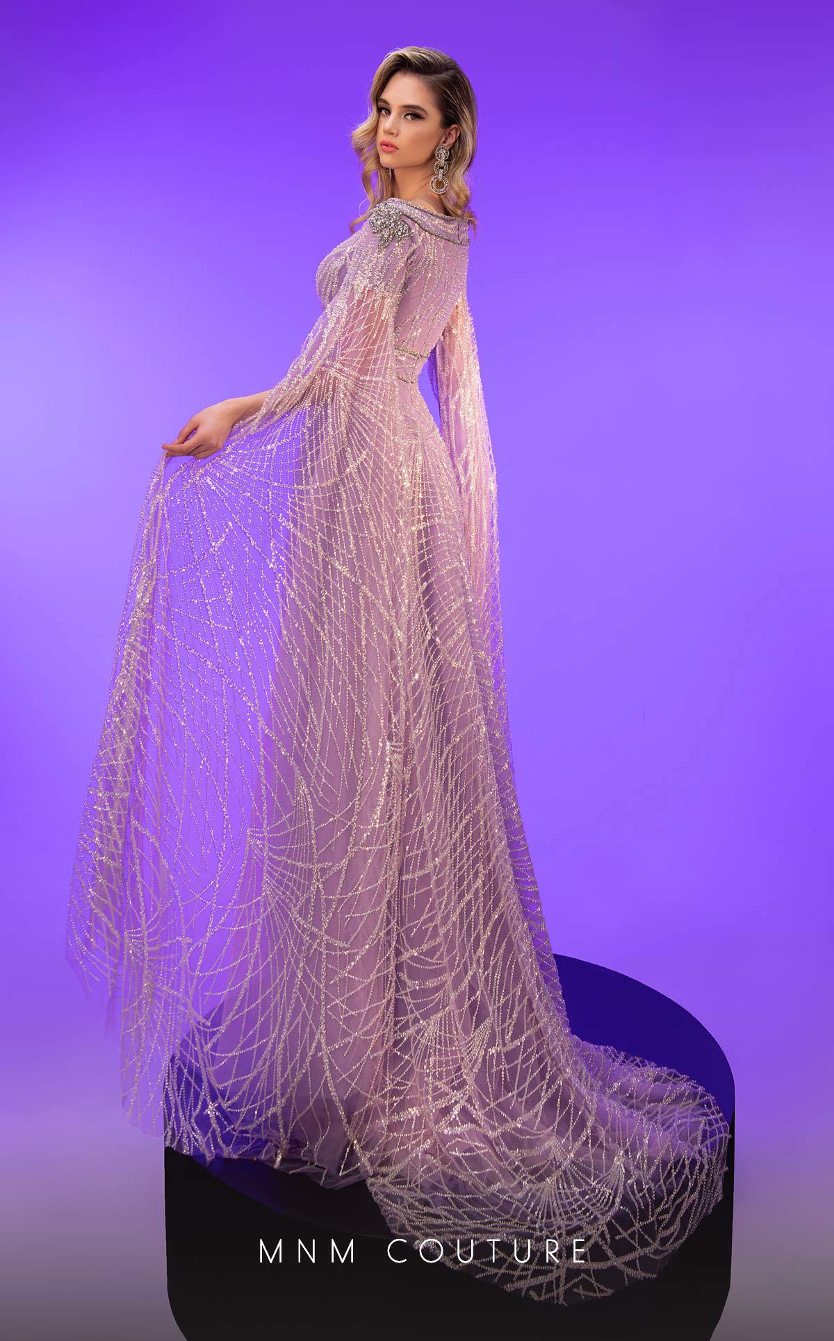 V-Neck Floor-Length Tulle Evening A-Line MNM Couture F02806