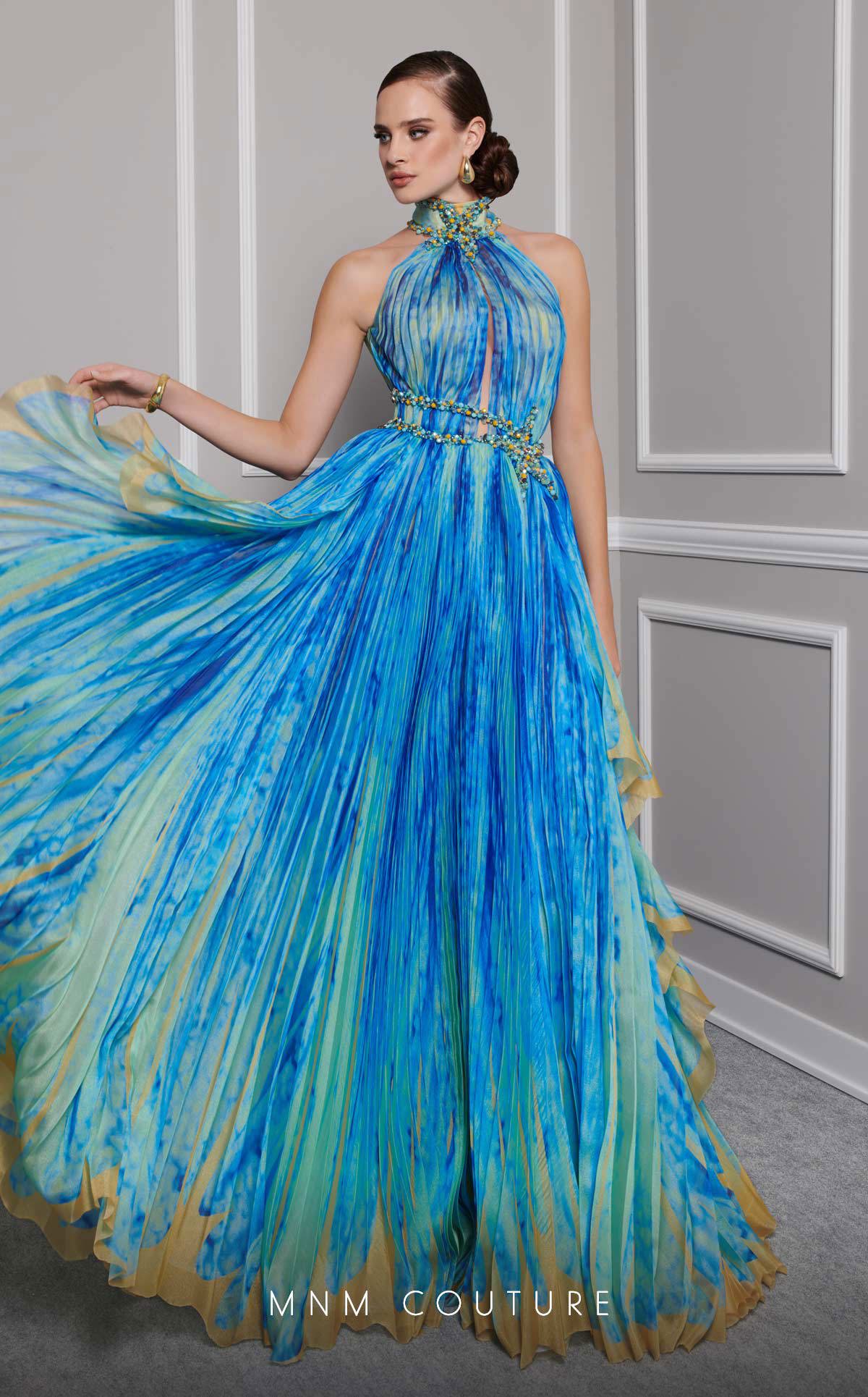 Halter Floor-Length Chiffon Evening Ball Gown MNM Couture F02822