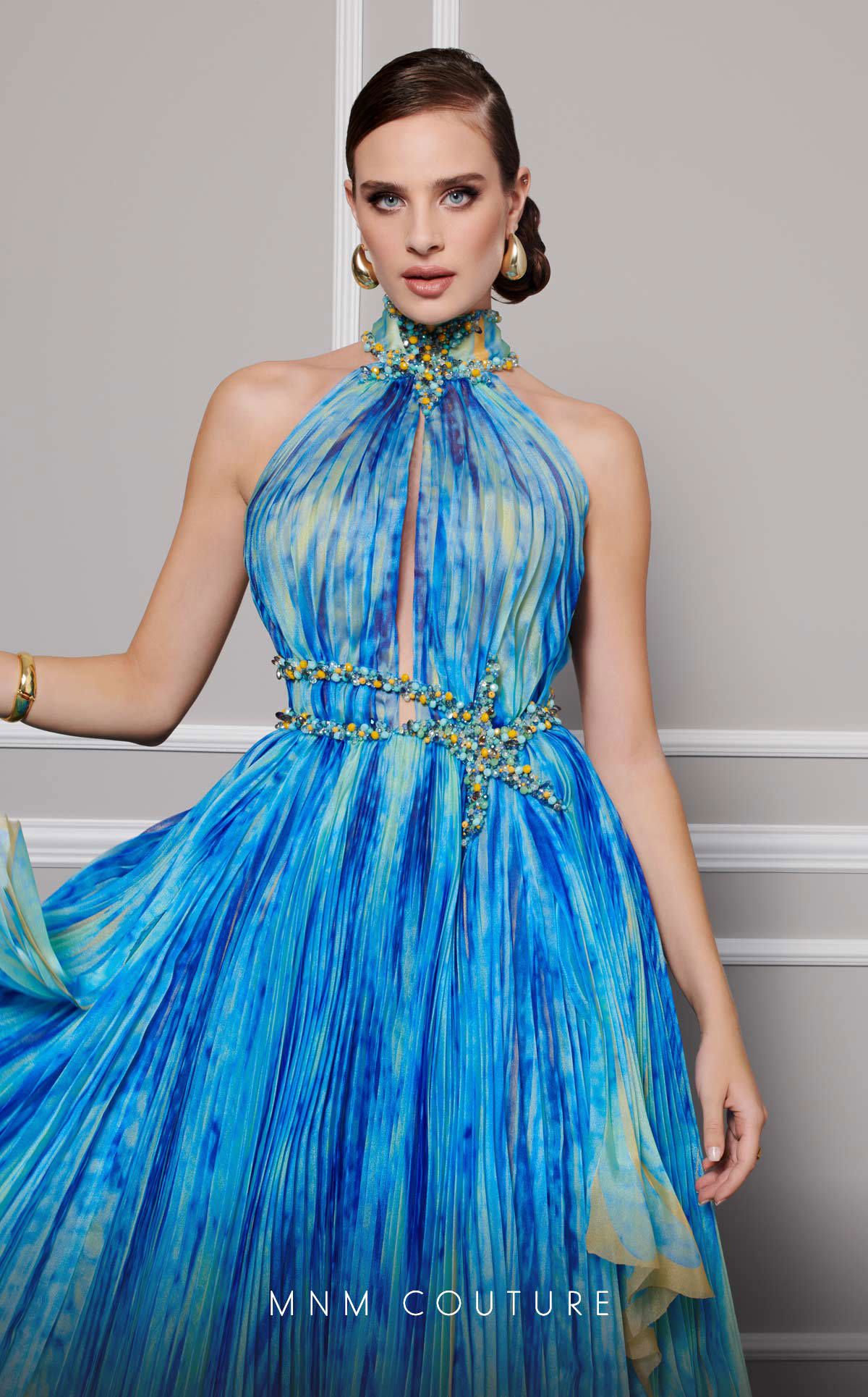 Halter Floor-Length Chiffon Evening Ball Gown MNM Couture F02822