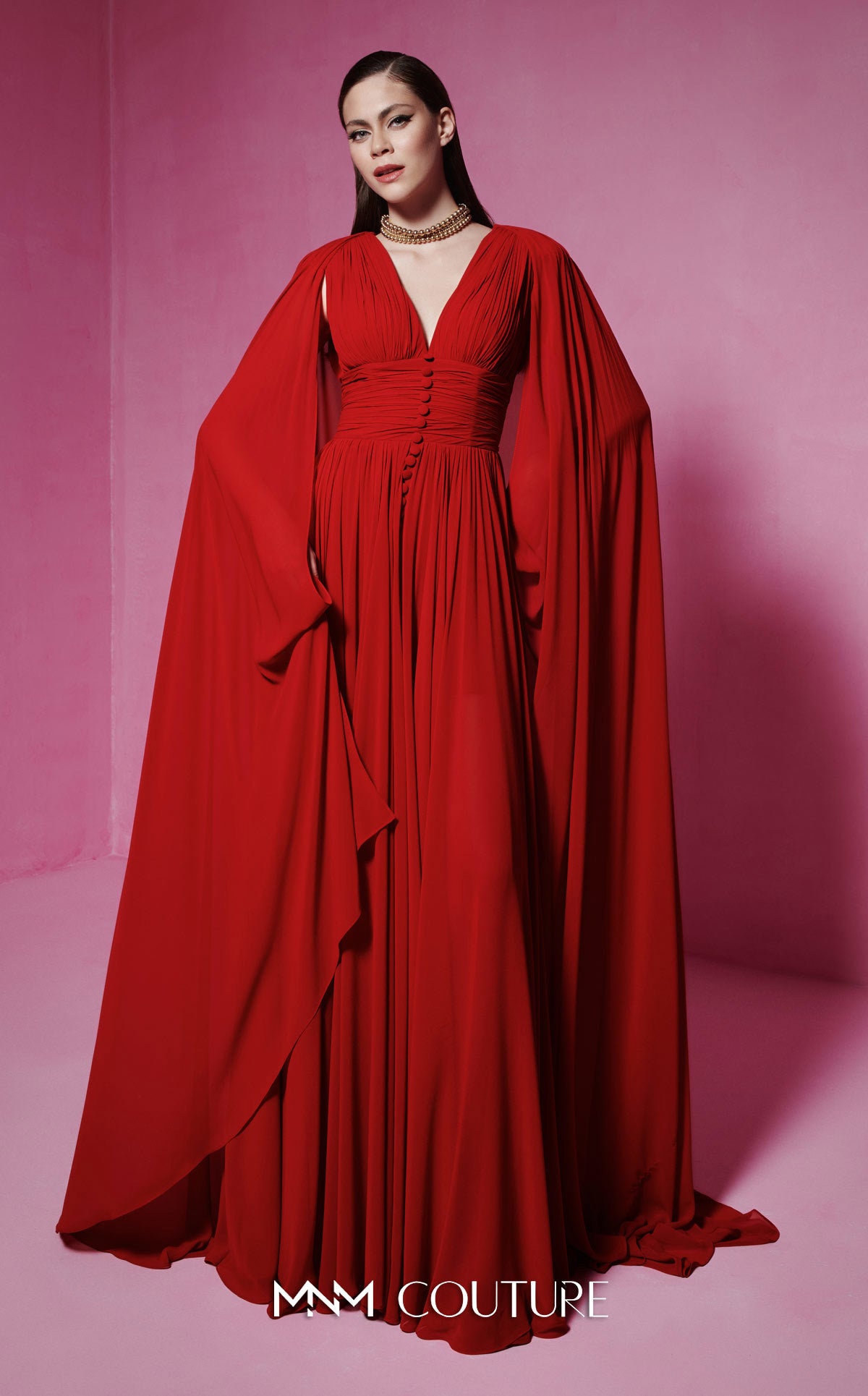 Mother of the Bride Dresses Long Formal Cape Mother of the Bride Dress MNM Couture F02845 Red