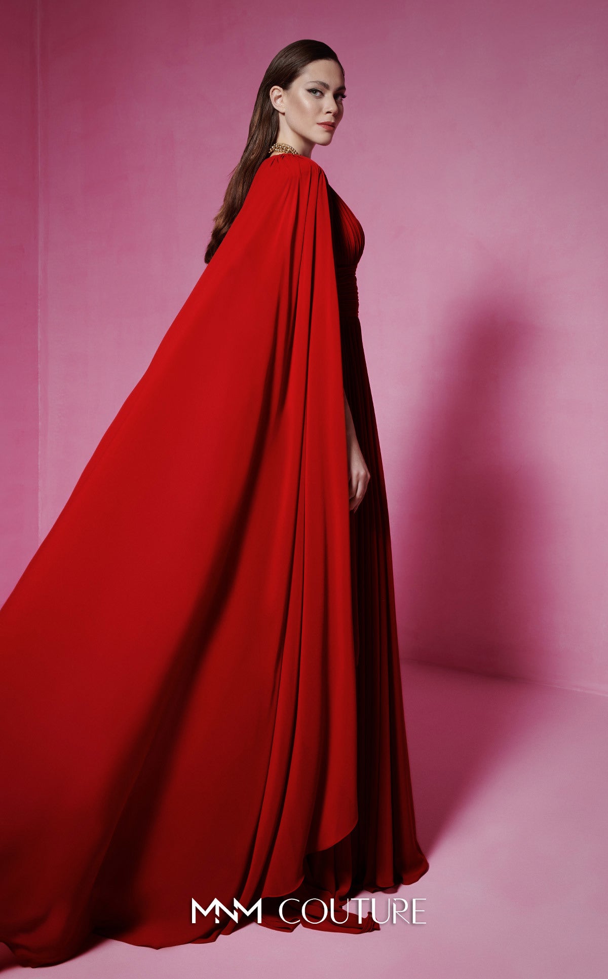 Mother of the Bride Dresses Long Formal Cape Mother of the Bride Dress MNM Couture F02845 Red