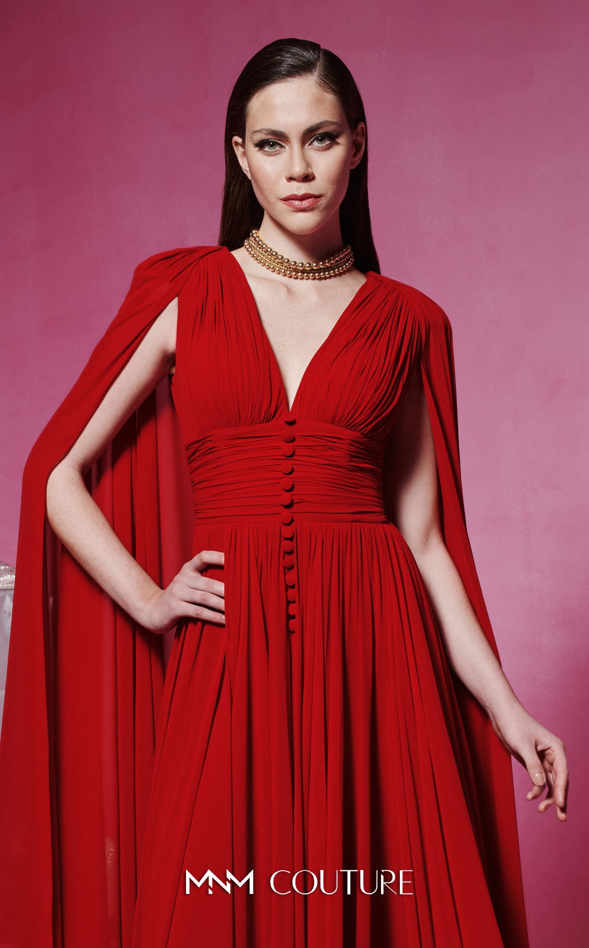 Mother of the Bride Dresses Long Formal Cape Mother of the Bride Dress MNM Couture F02845 Red