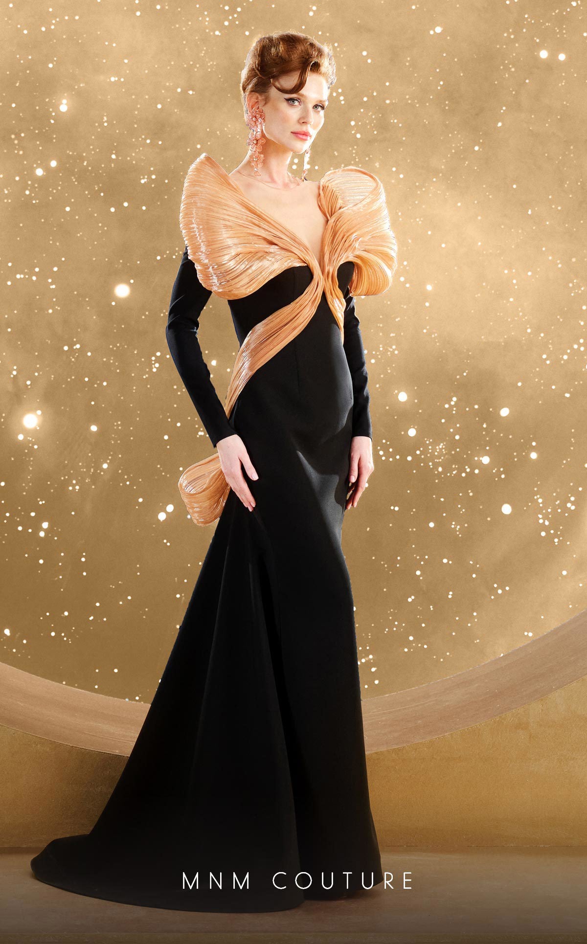 Prom Dresses Long Mermaid Formal Long Sleeve Evening Prom Dress MNM Couture F02849 Black/Beige