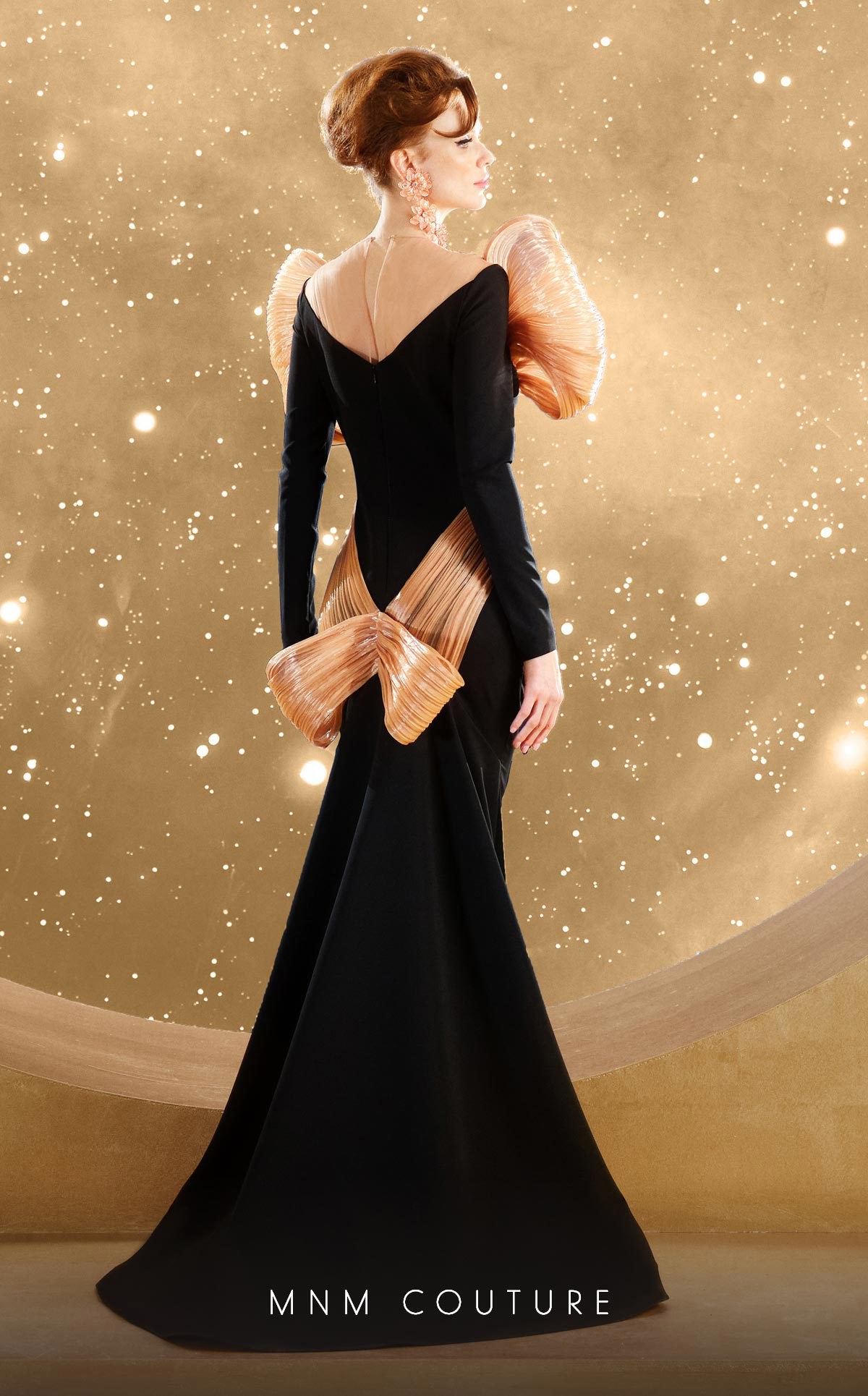 Prom Dresses Long Mermaid Formal Long Sleeve Evening Prom Dress MNM Couture F02849 Black/Beige