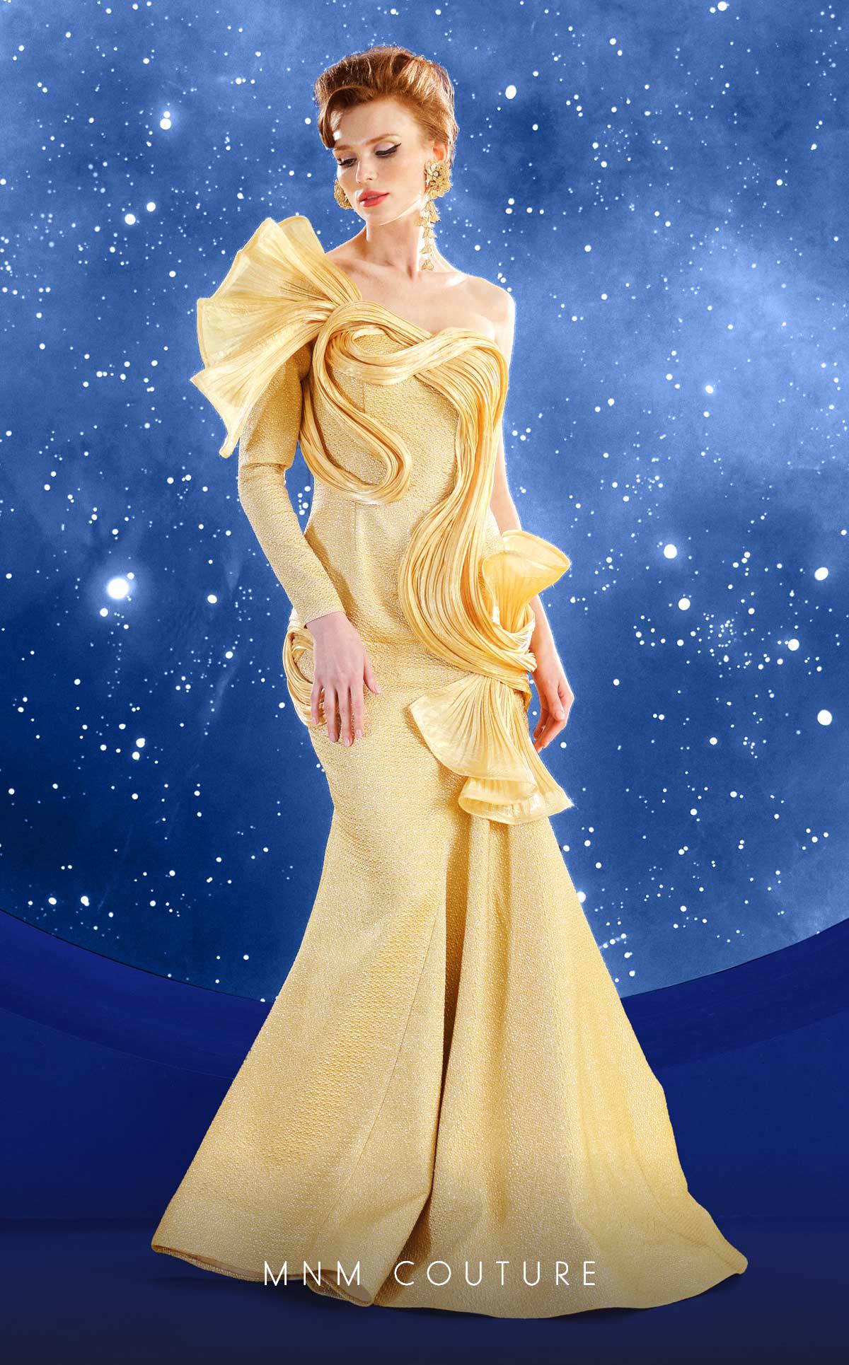 One-Shoulder Floor-Length Mikado Formal Mermaid MNM Couture F02863