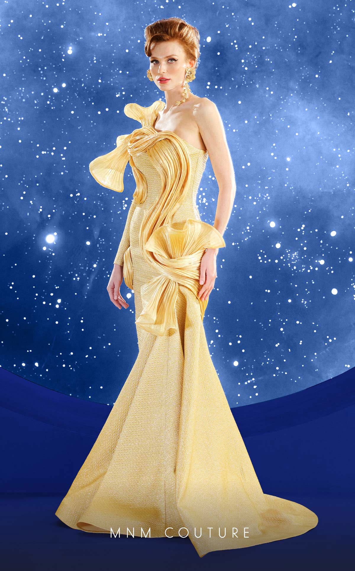 One-Shoulder Floor-Length Mikado Formal Mermaid MNM Couture F02863