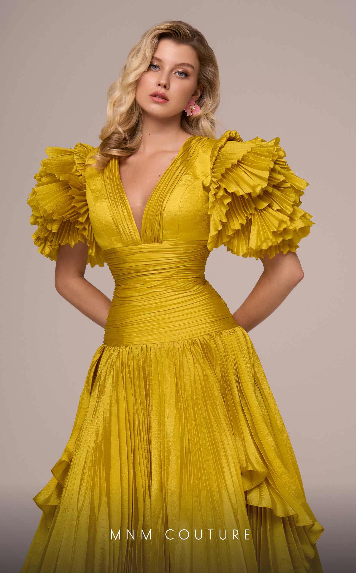 Mother of the Bride Dresses Ruffle A Line Pleated Mother of the Bride Dress Mustard