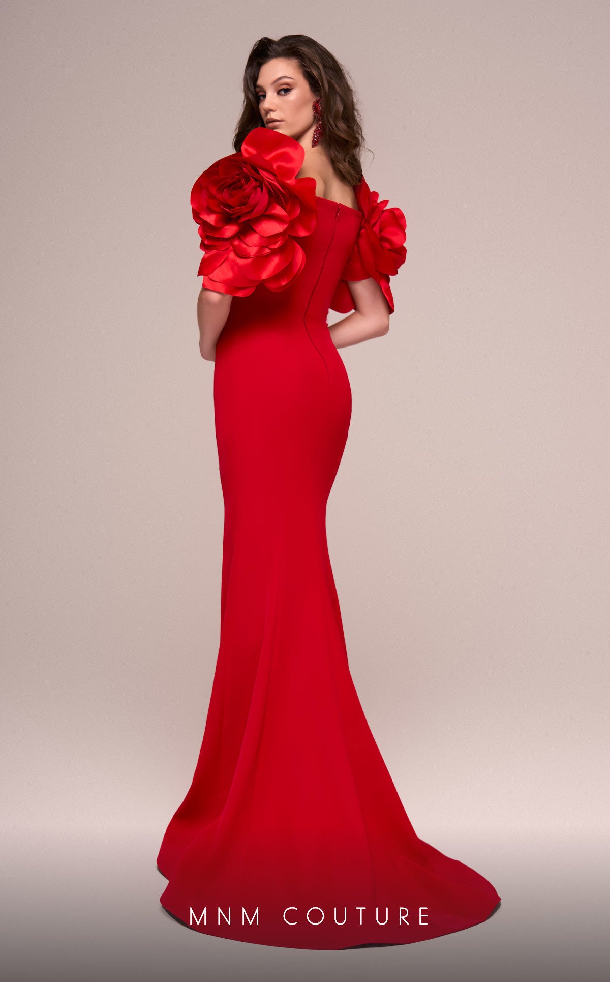 Formal Dresses Fitted Long Formal 3D Floral Appliques Evening Dress Red