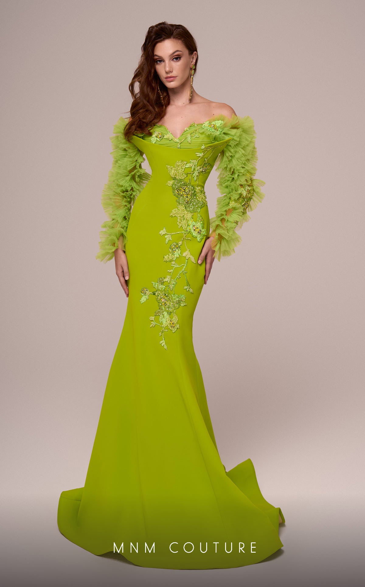 Prom Dresses Long Ruffle Mermaid Formal Prom Dress MNM Couture F02891 Lime
