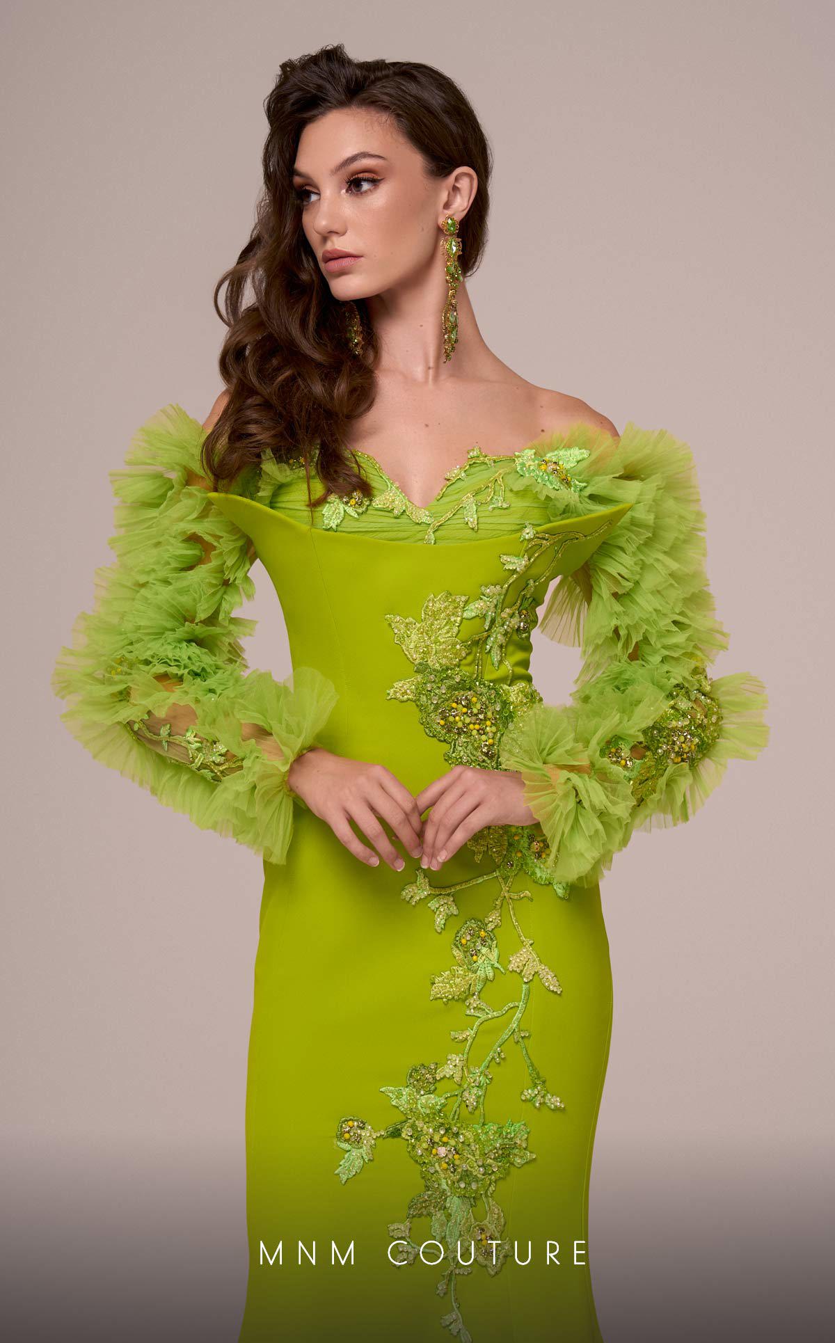 Prom Dresses Long Ruffle Mermaid Formal Prom Dress MNM Couture F02891 Lime