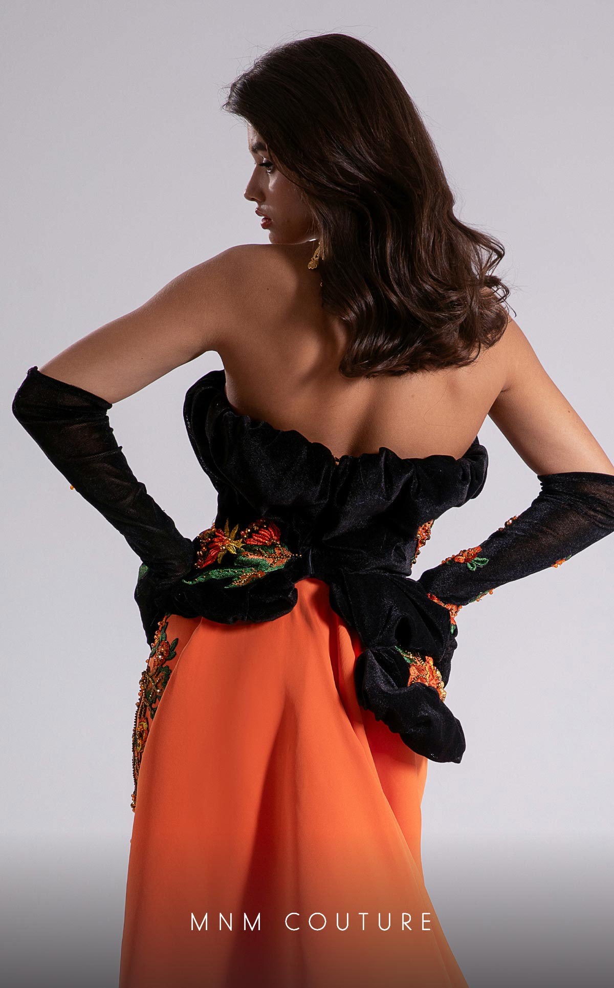 Prom Dresses Long Formal Velvet Corset Floral Prom Dress MNM Couture F02902 Orange