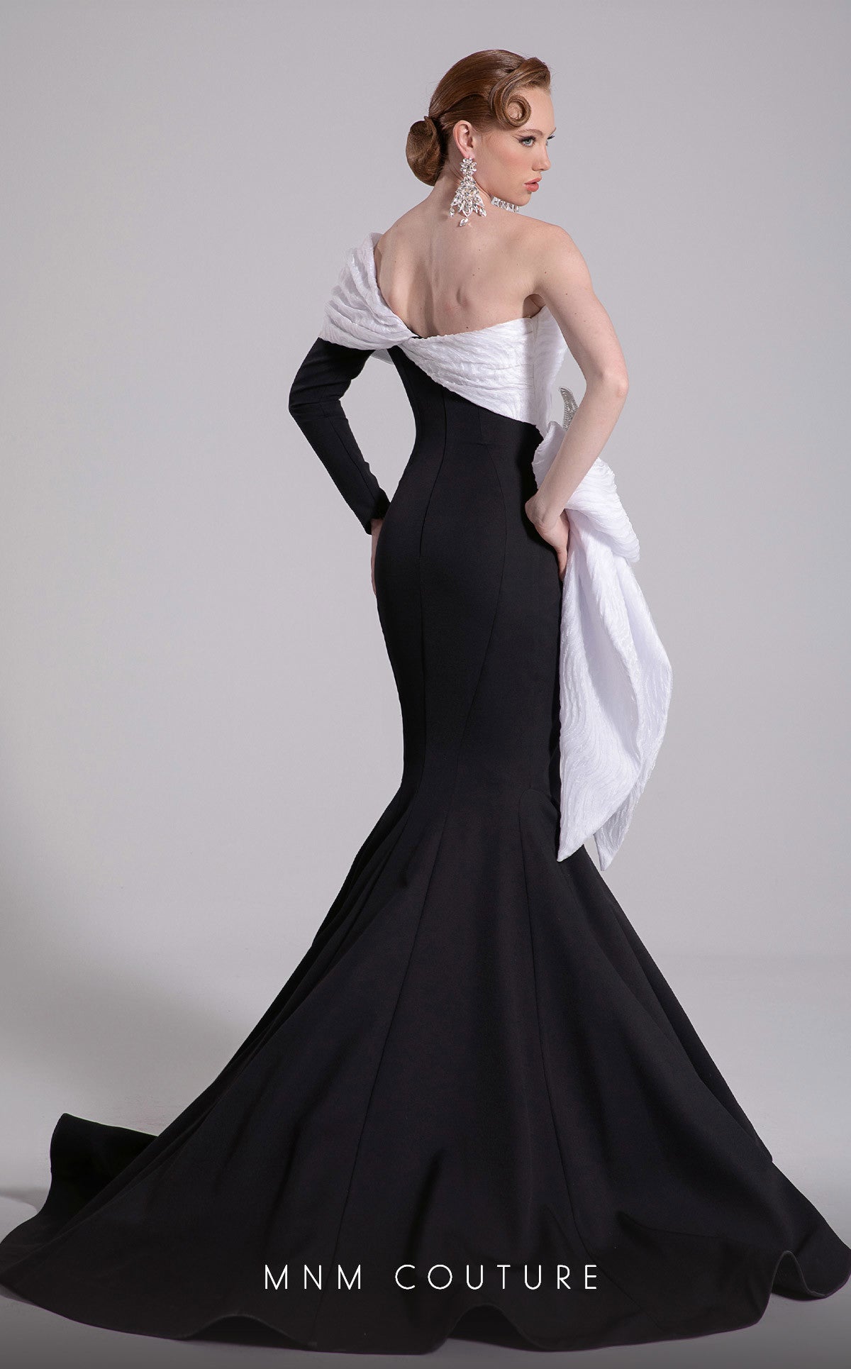 Prom Dresses Pleated Long Formal Mermaid Prom Dress MNM Couture F02907 Black/White
