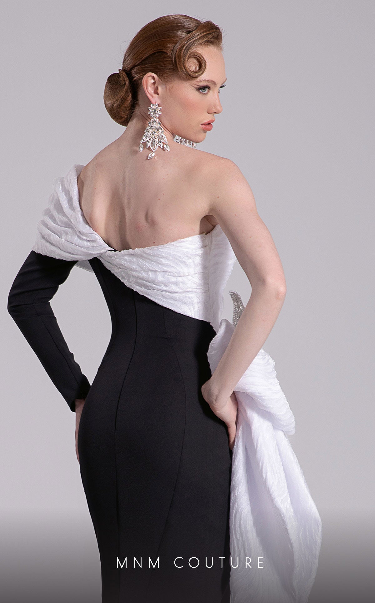 Prom Dresses Pleated Long Formal Mermaid Prom Dress MNM Couture F02907 Black/White