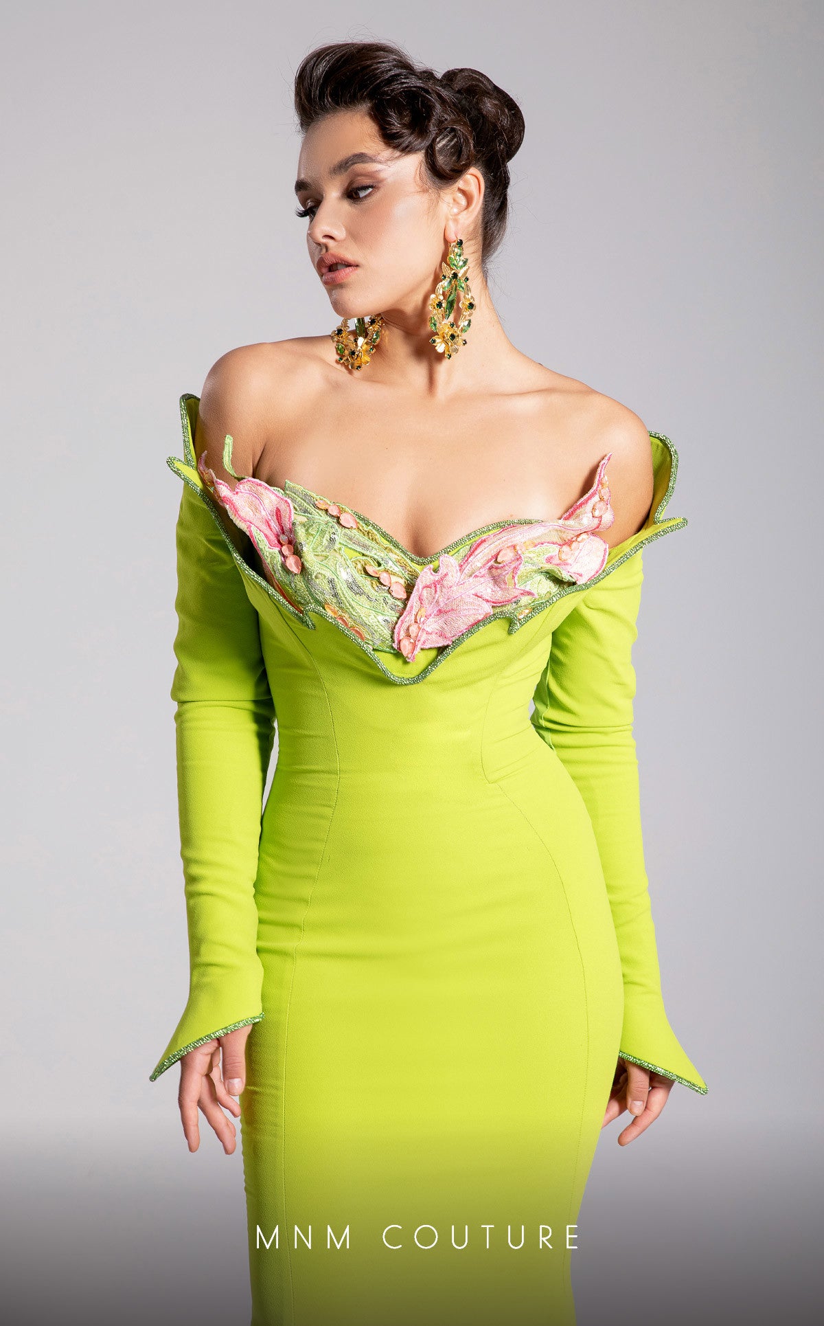 Prom Dresses Long Formal Mermaid Floral Ruffle Prom Dress MNM Couture F02908 Lime