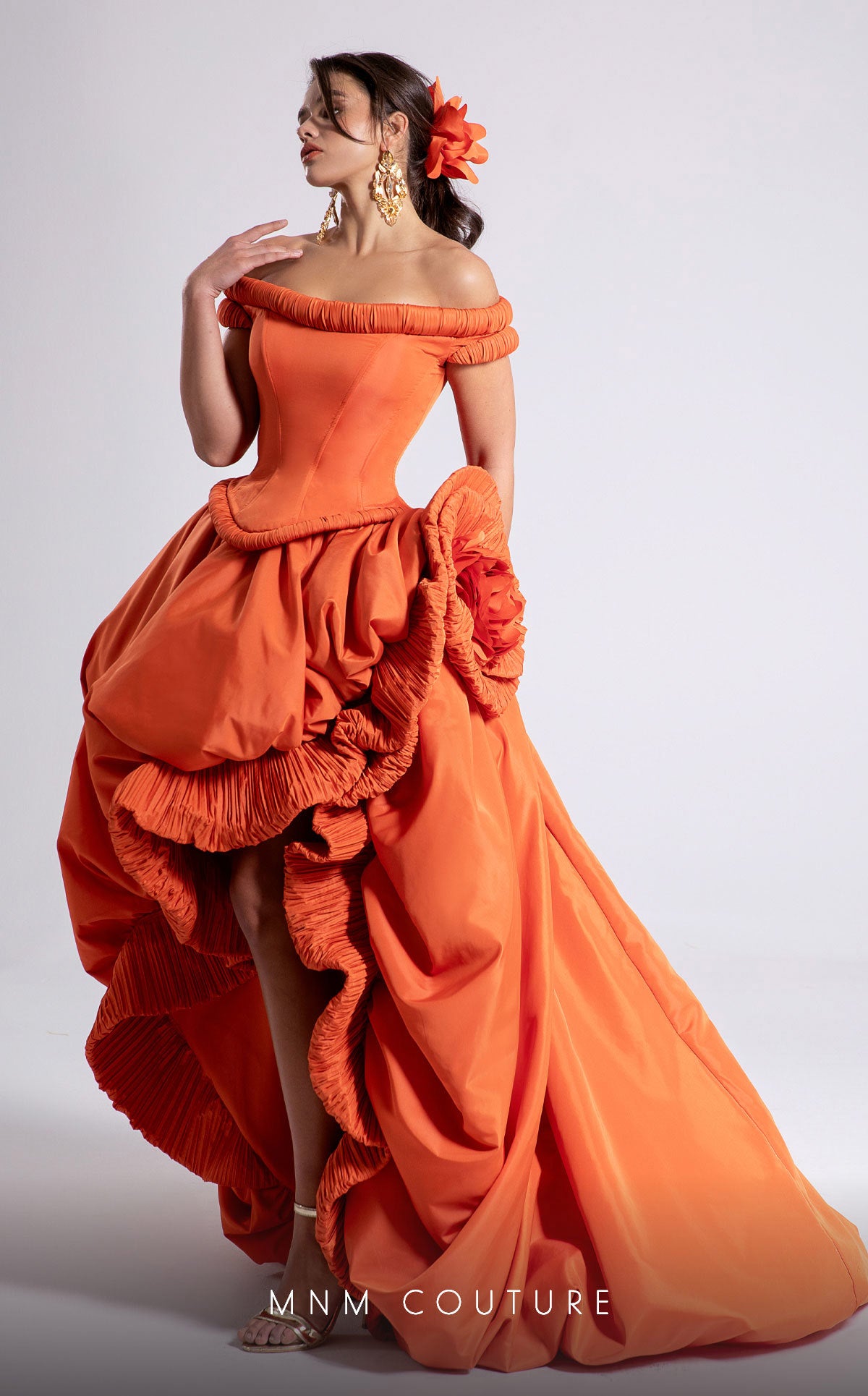 Prom Dresses Two Piece High Low Corset Prom Dress MNM Couture F02913 Orange