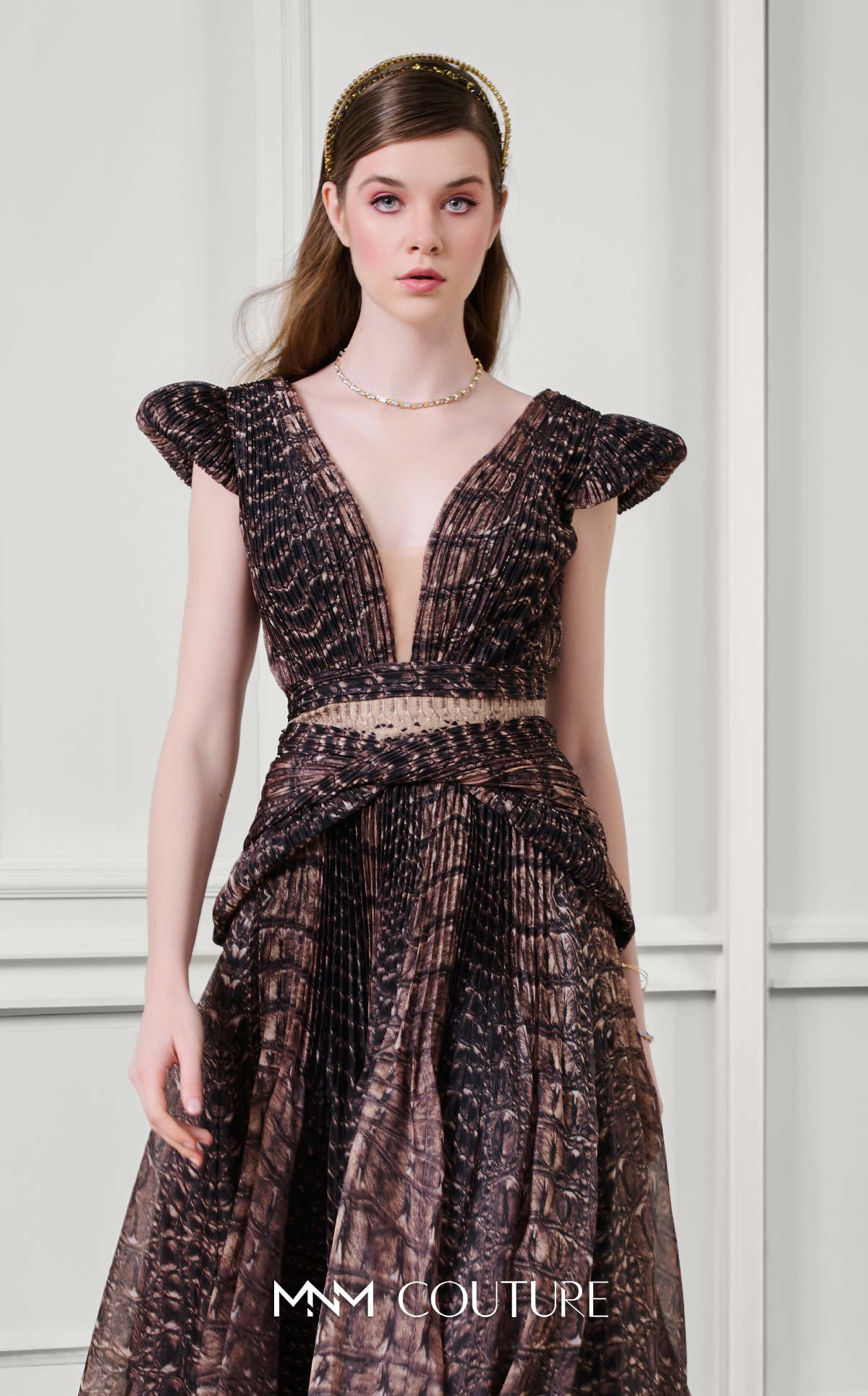 Formal Dresses Long Pleated A Line Formal Dress MNM Couture F02922 Brown