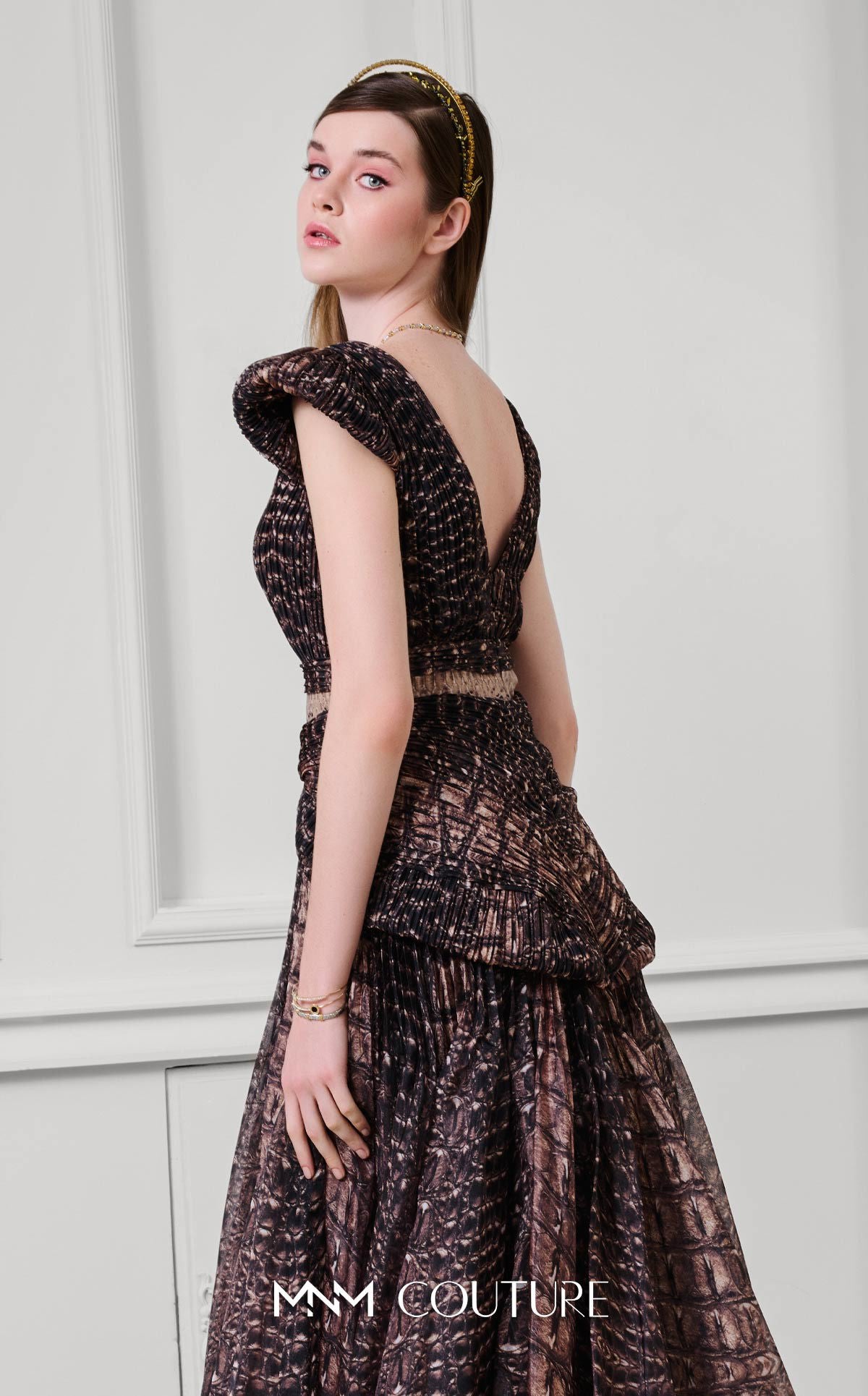 Formal Dresses Long Pleated A Line Formal Dress MNM Couture F02922 Brown
