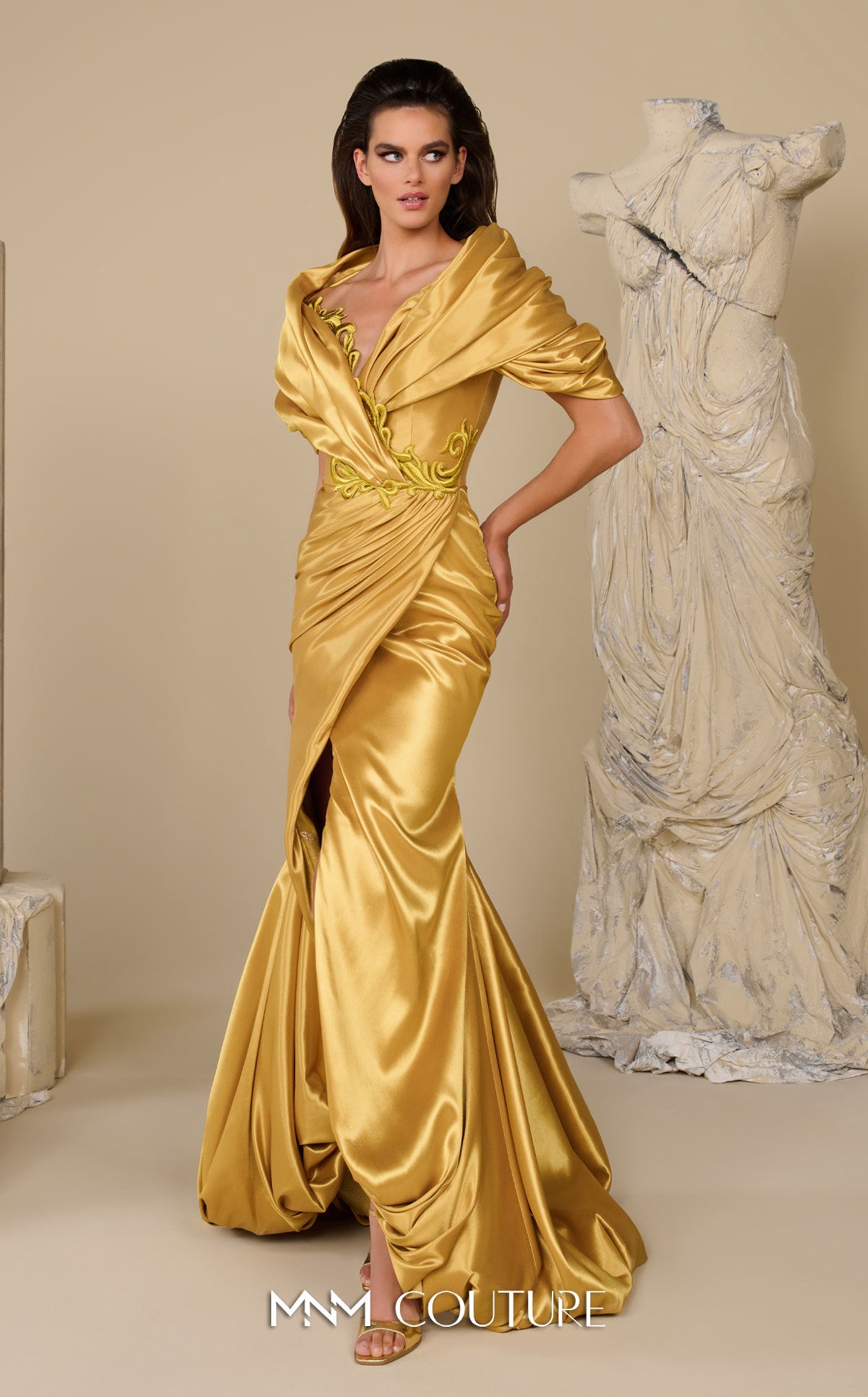 Formal Dresses Long Slit Formal Dress MNM Couture F02946 Mustard