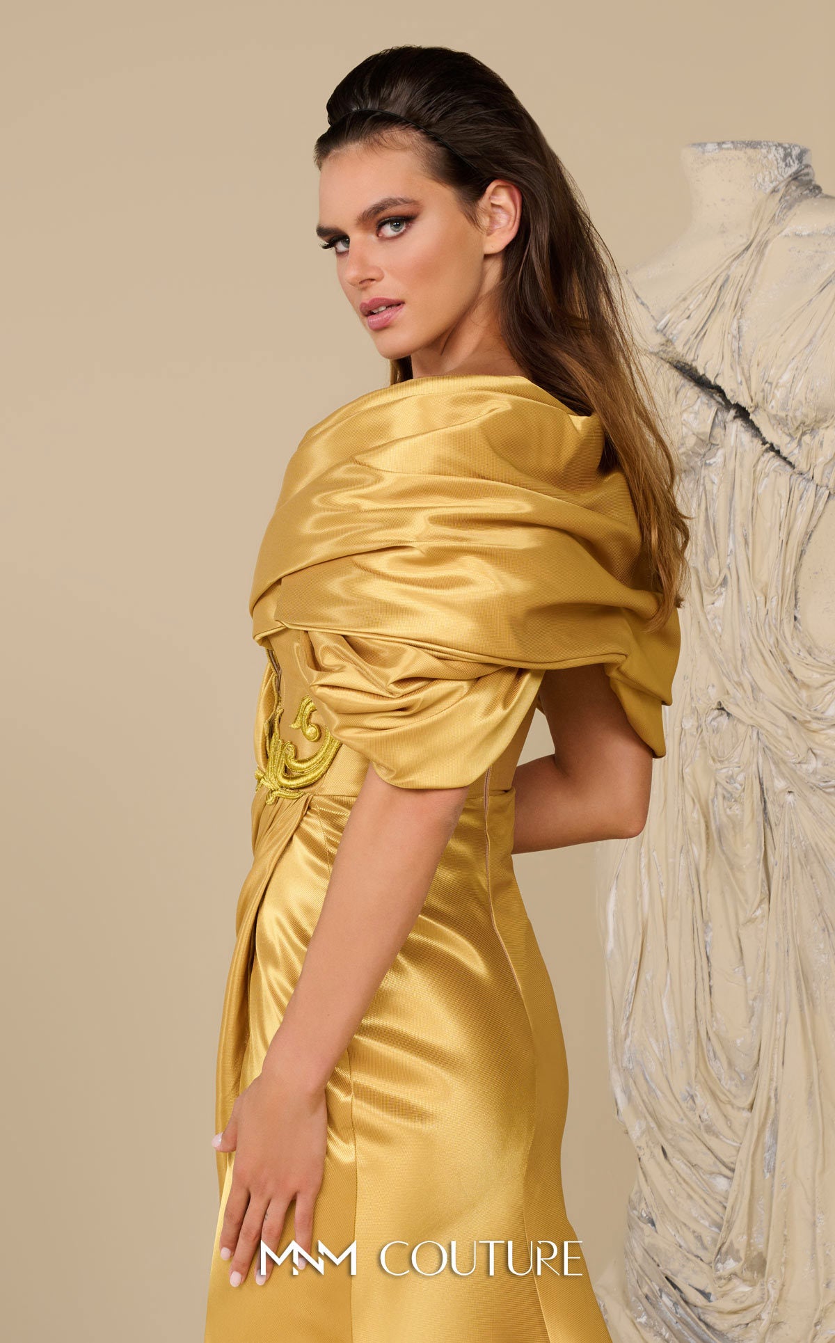 Formal Dresses Long Slit Formal Dress MNM Couture F02946 Mustard