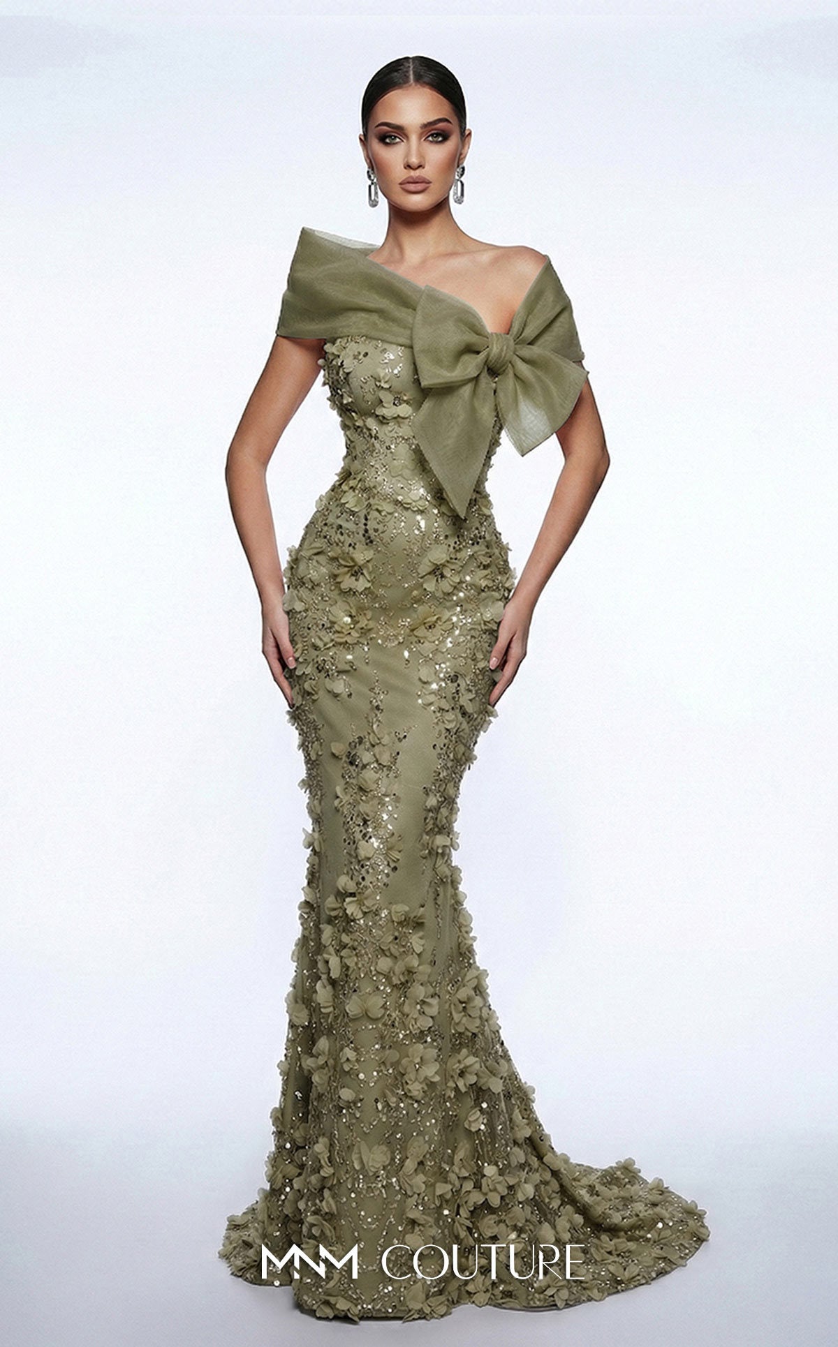 Off-the-Shoulder Floor-Length Lace Formal Mermaid MNM Couture F02950A