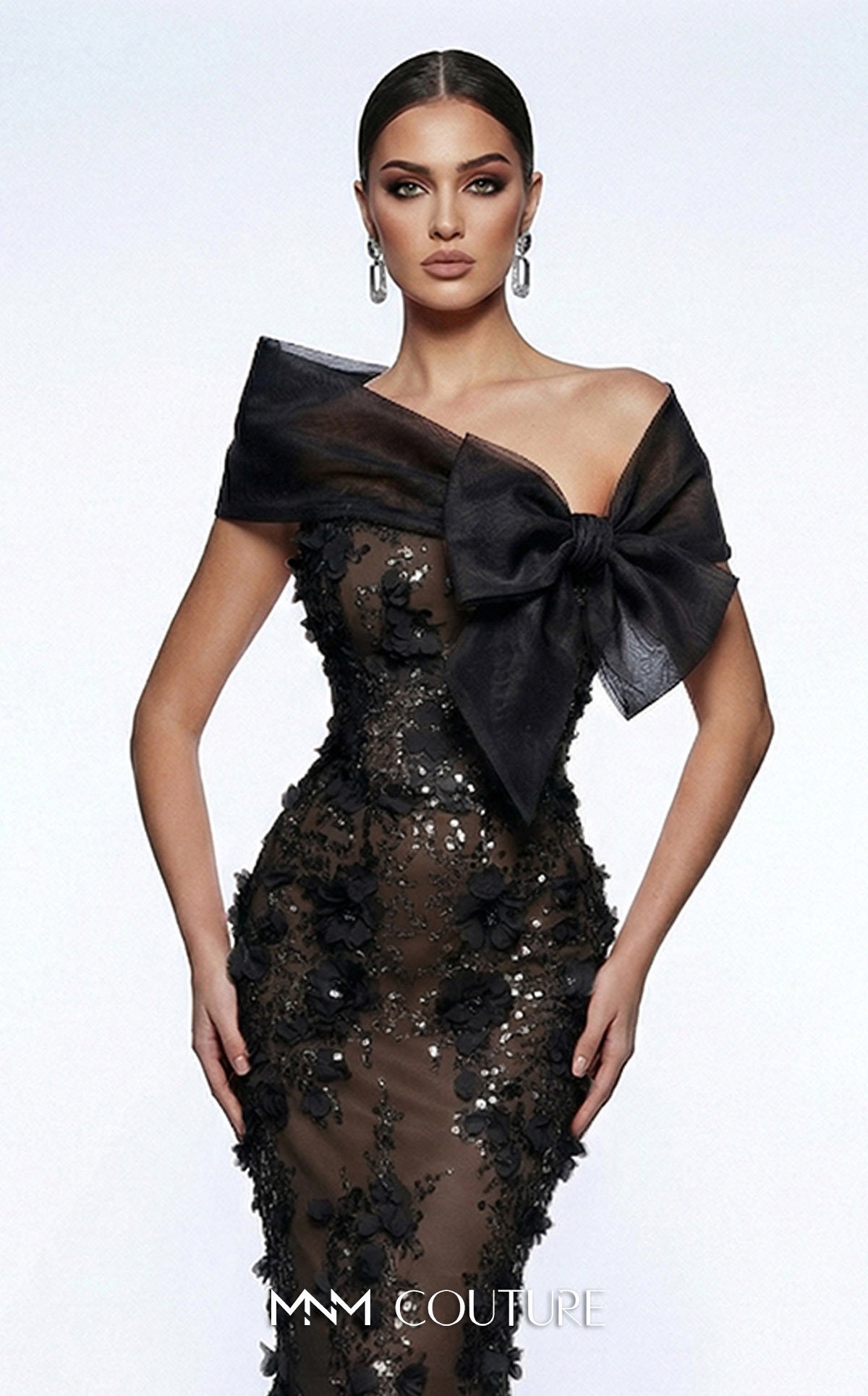 Off-the-Shoulder Floor-Length Lace Formal Mermaid MNM Couture F02950A