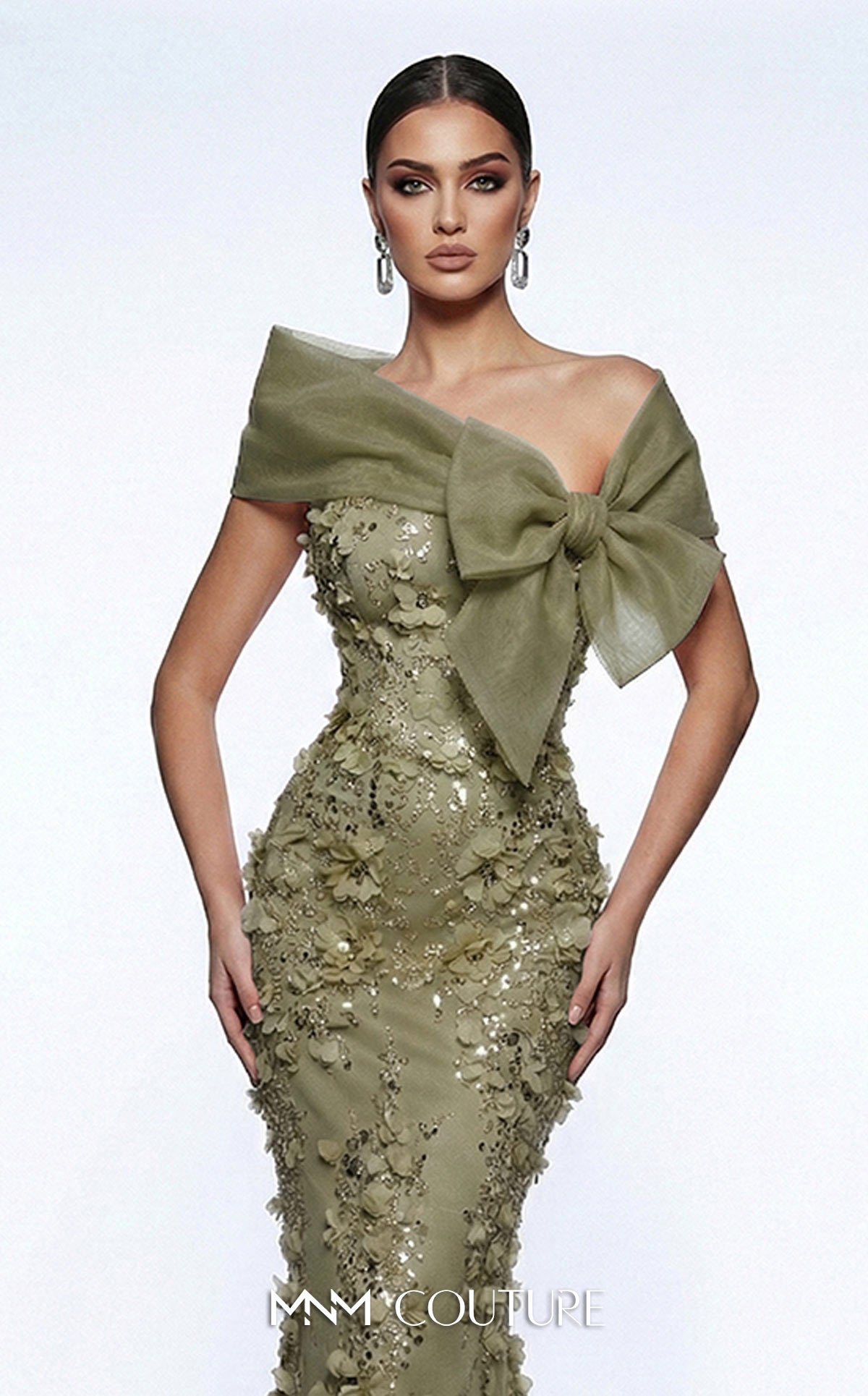Off-the-Shoulder Floor-Length Lace Formal Mermaid MNM Couture F02950A