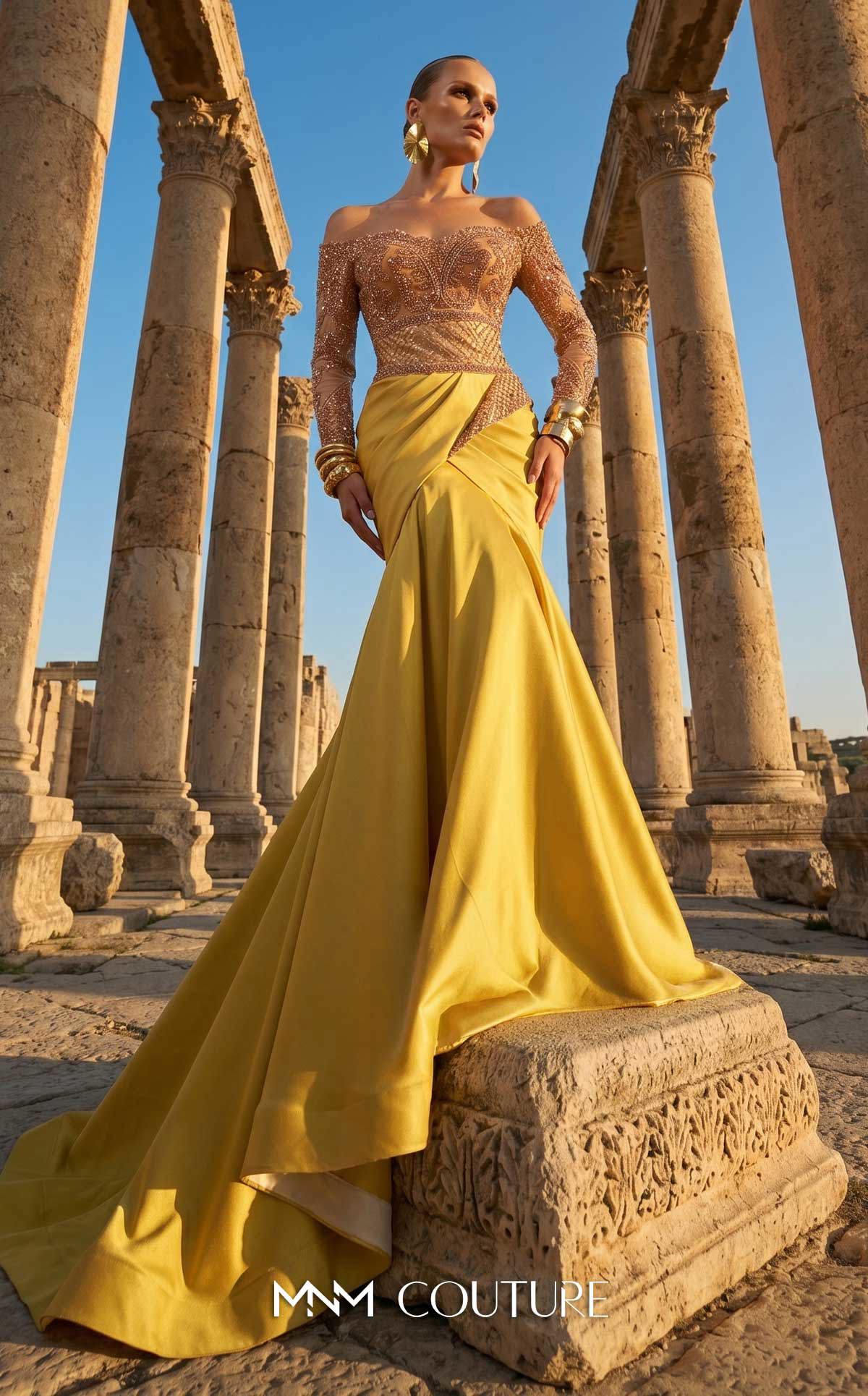 Off-the-Shoulder Floor-Length with Train Satin Formal Mermaid/Trumpet MNM Couture F02957