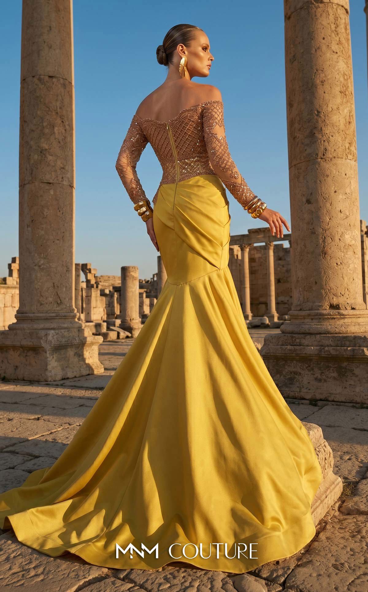Off-the-Shoulder Floor-Length with Train Satin Formal Mermaid/Trumpet MNM Couture F02957