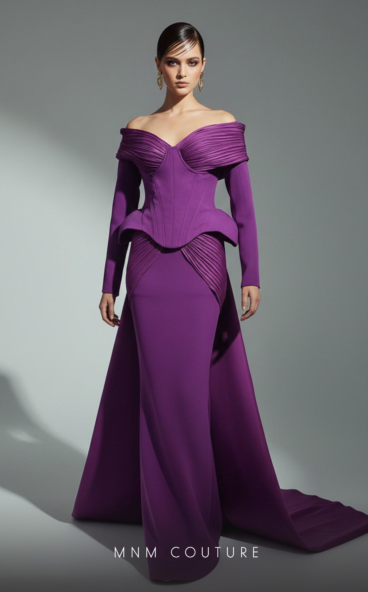 Mother of the Bride Dresses Fitted Long Formal Mother of the Bride Dress MNM Couture F02972A Aubergine