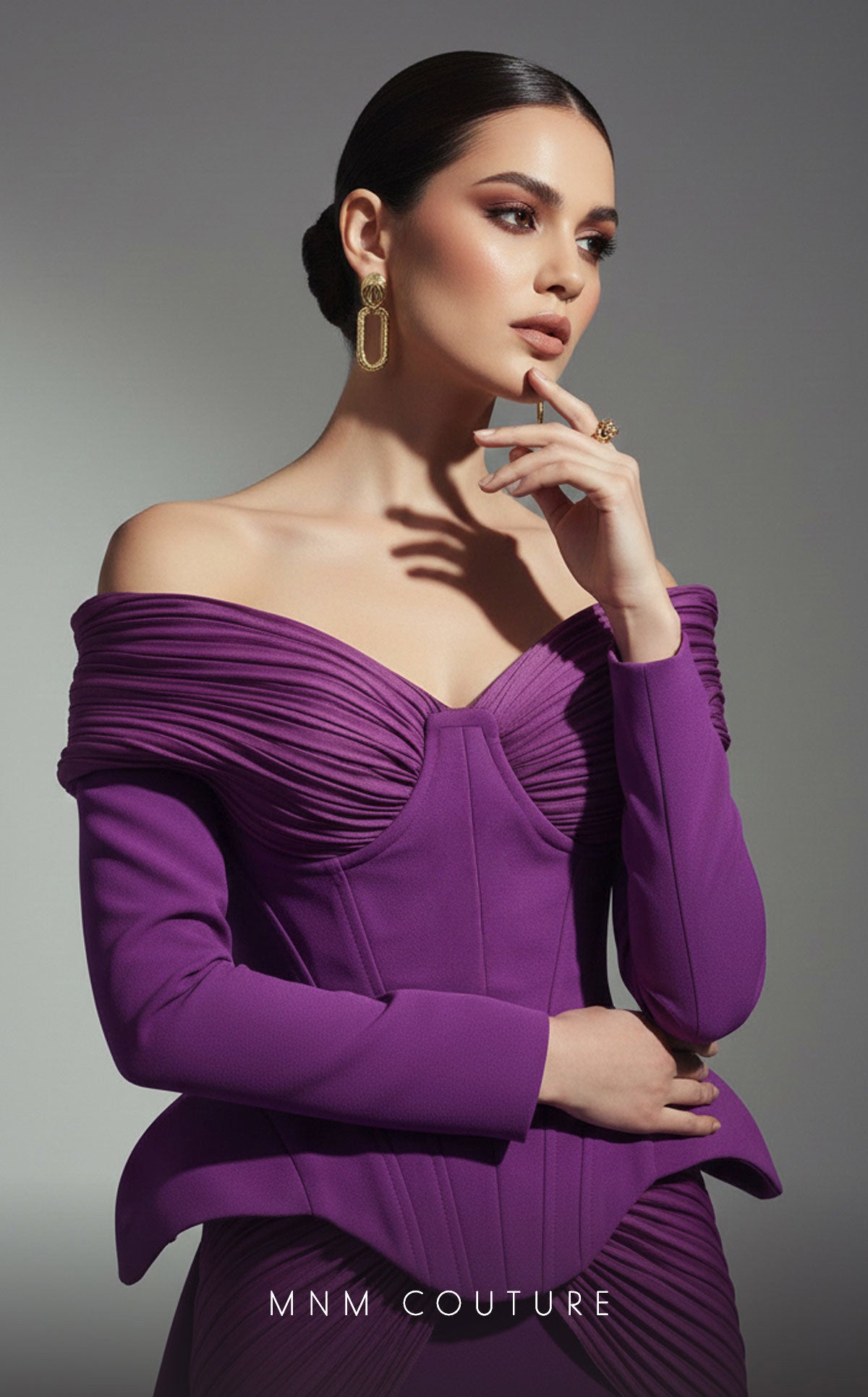 Mother of the Bride Dresses Fitted Long Formal Mother of the Bride Dress MNM Couture F02972A Aubergine