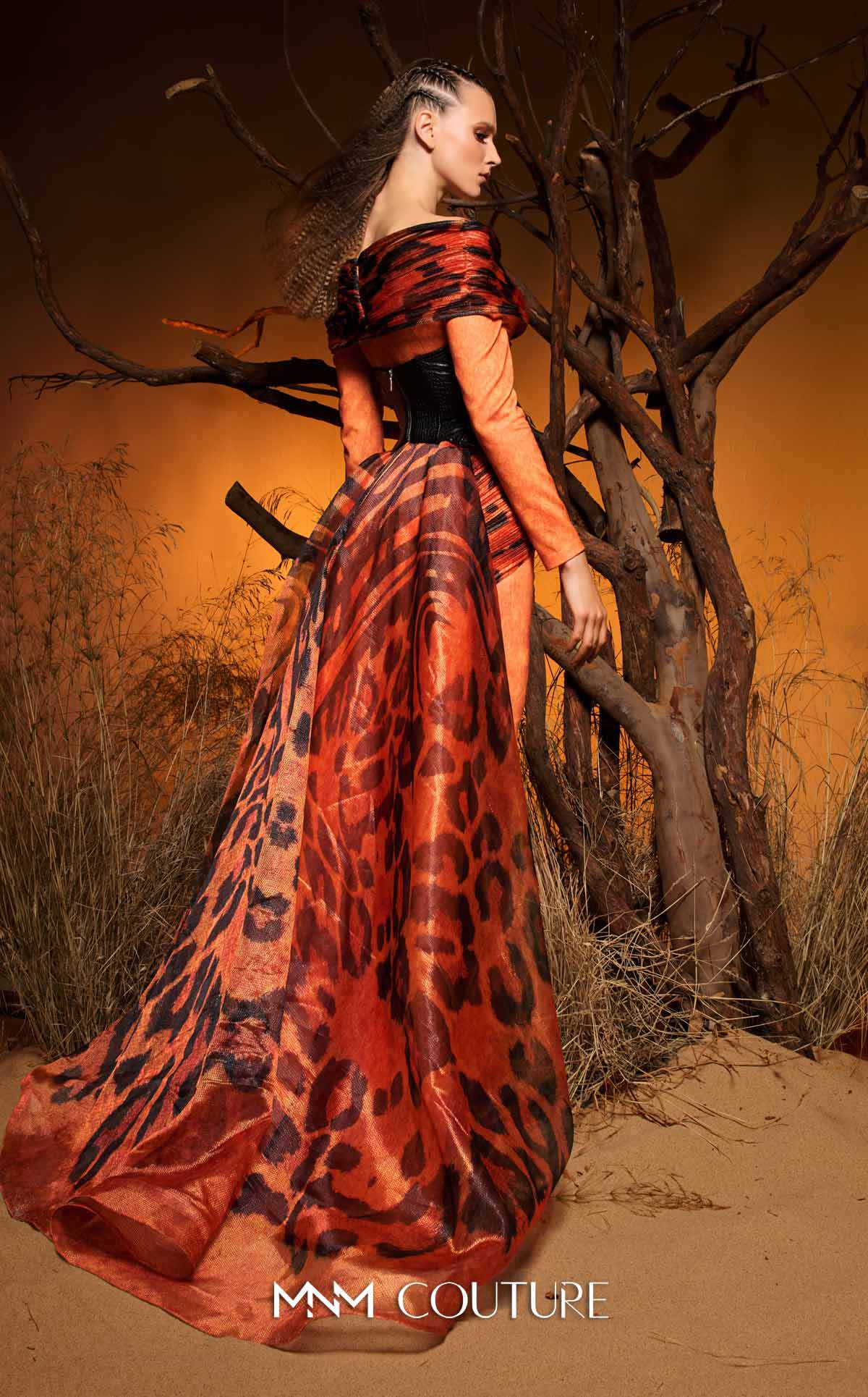 Off-Shoulder Floor-Length Satin Mother of the Bride Dress by MNM Couture F02972 in Print