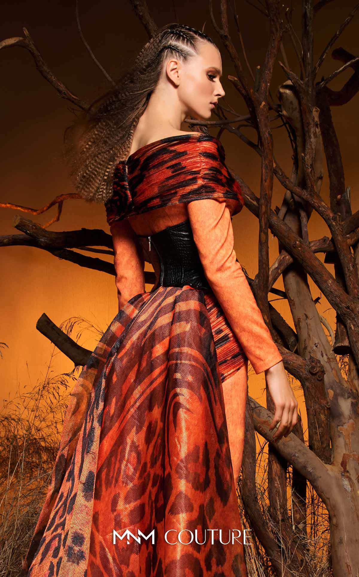 Off-Shoulder Floor-Length Satin Mother of the Bride Dress by MNM Couture F02972 in Print