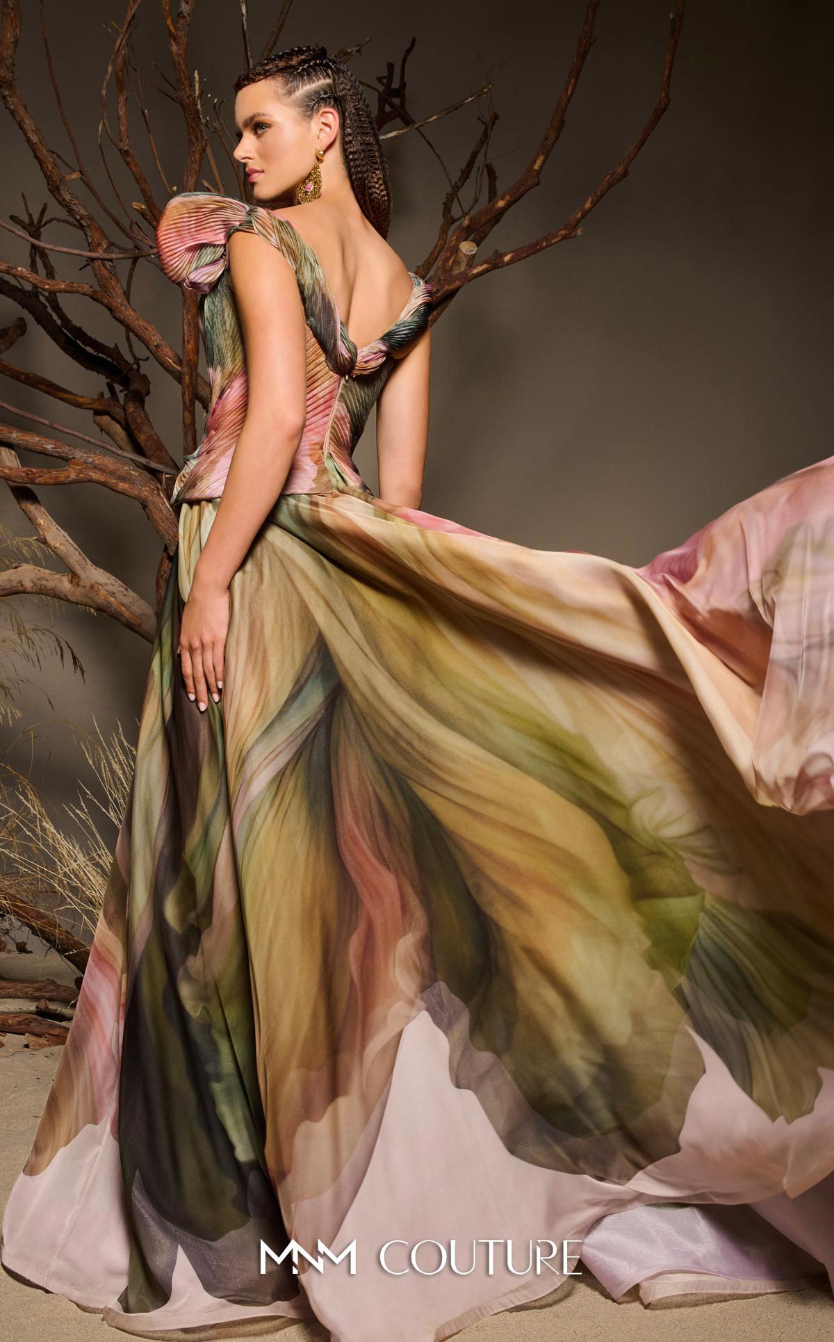 Off-Shoulder Pleated Satin Ball Gown by MNM Couture F02981 in Multicolor