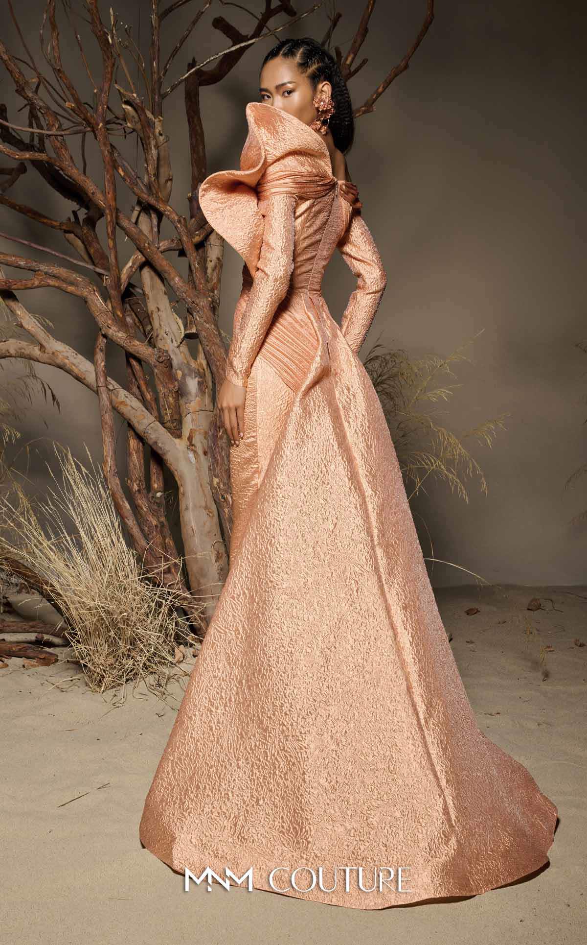 Formal Dresses Pleated Long Prom Mermaid Formal Dress MNM Couture F02982 Peach