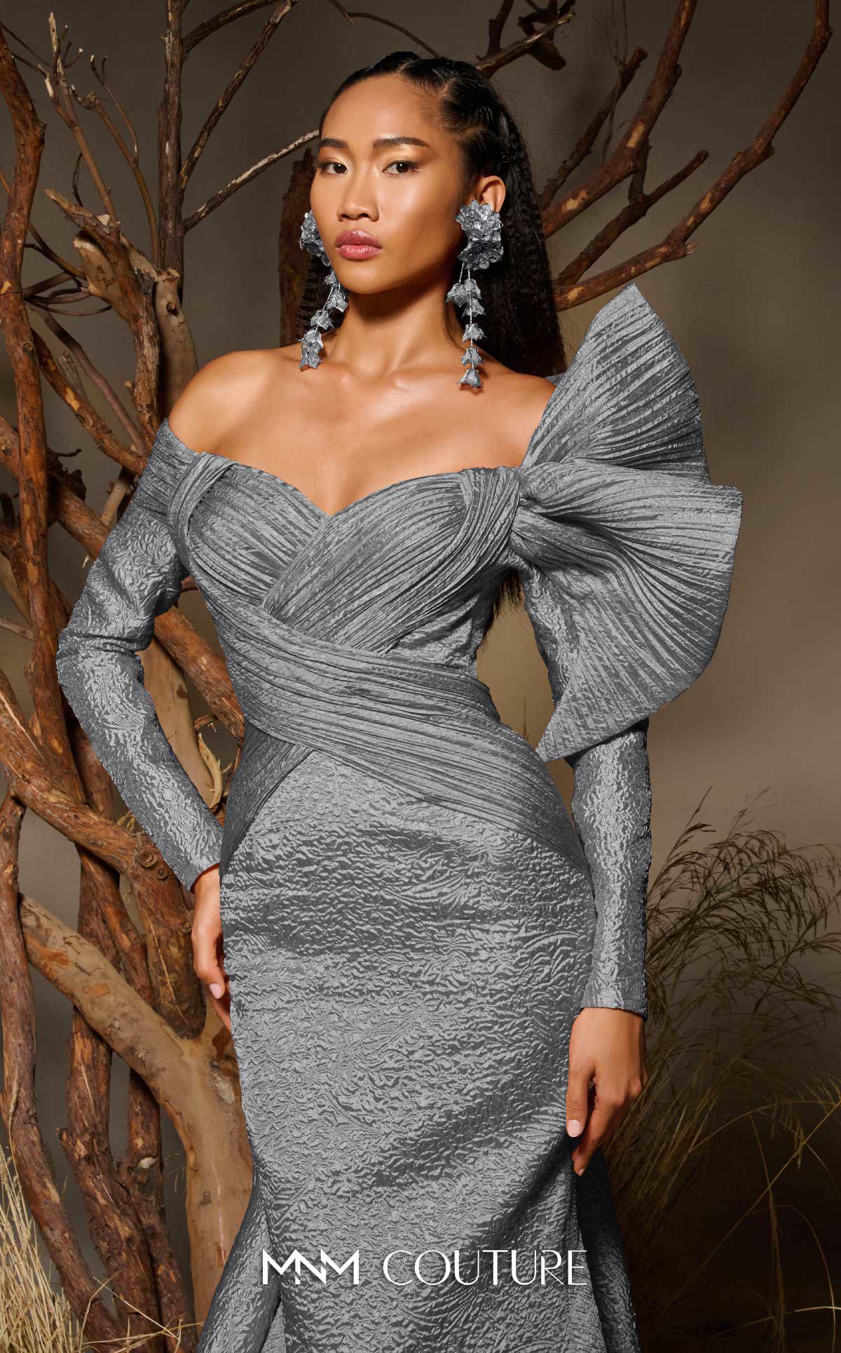 Formal Dresses Pleated Long Prom Mermaid Formal Dress MNM Couture F02982 Grey