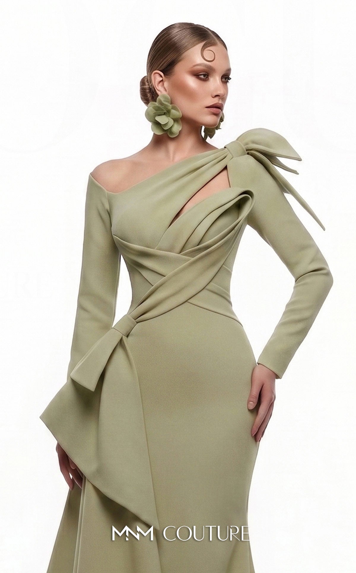 One-Shoulder Floor-Length Satin Evening Mermaid MNM Couture F03001