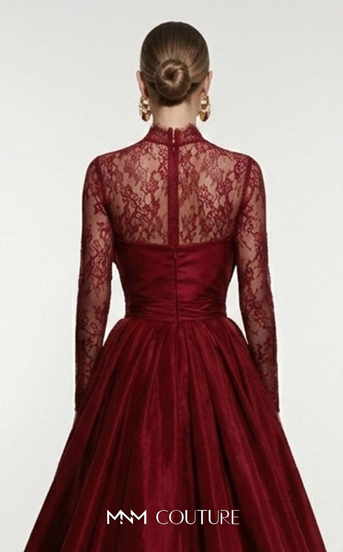 Crew/High-Neck Floor-Length Satin Formal Ball Gown MNM Couture F03006A