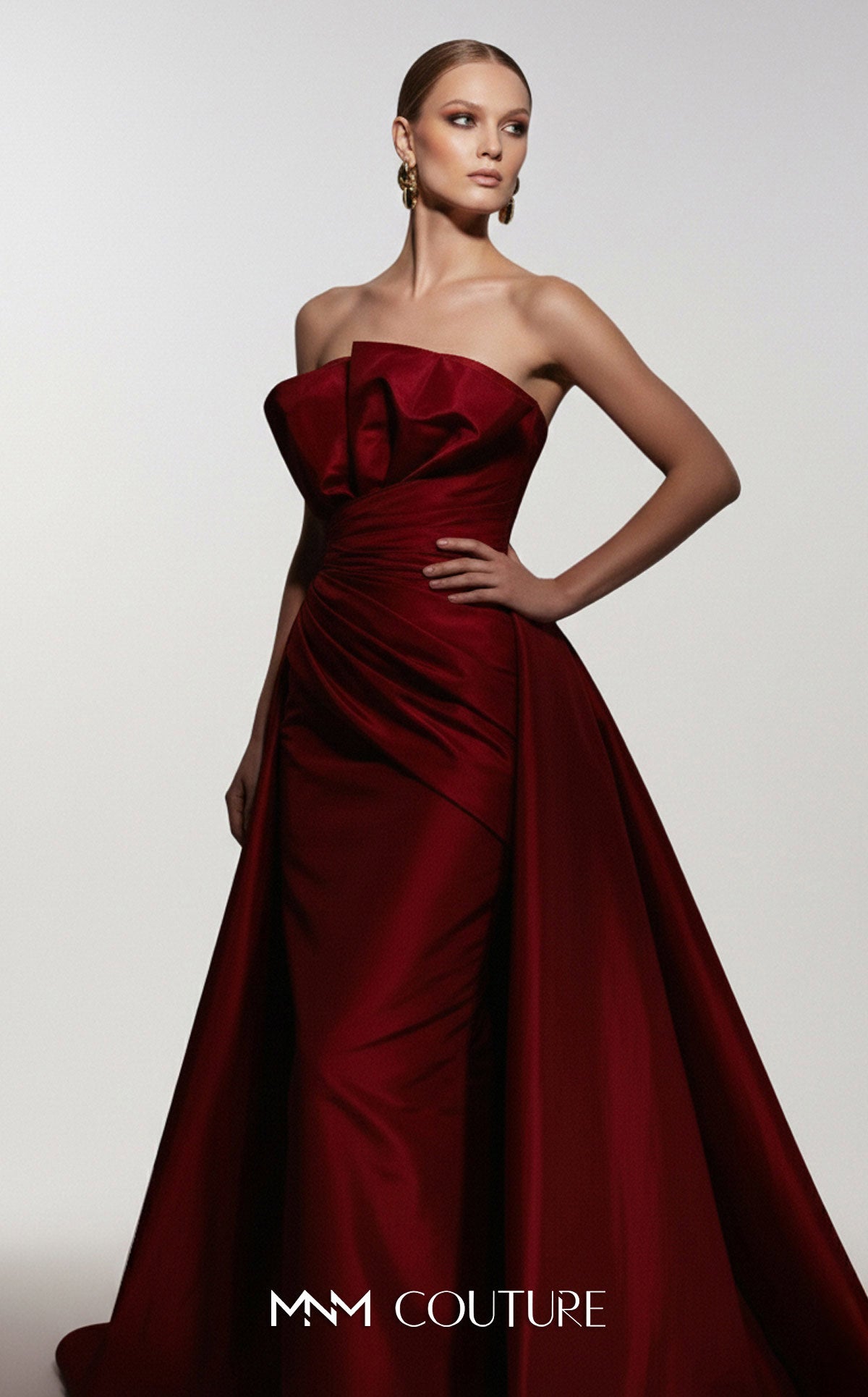 Strapless Straight Neck Floor-Length Satin Formal Ball Gown MNM Couture F03006