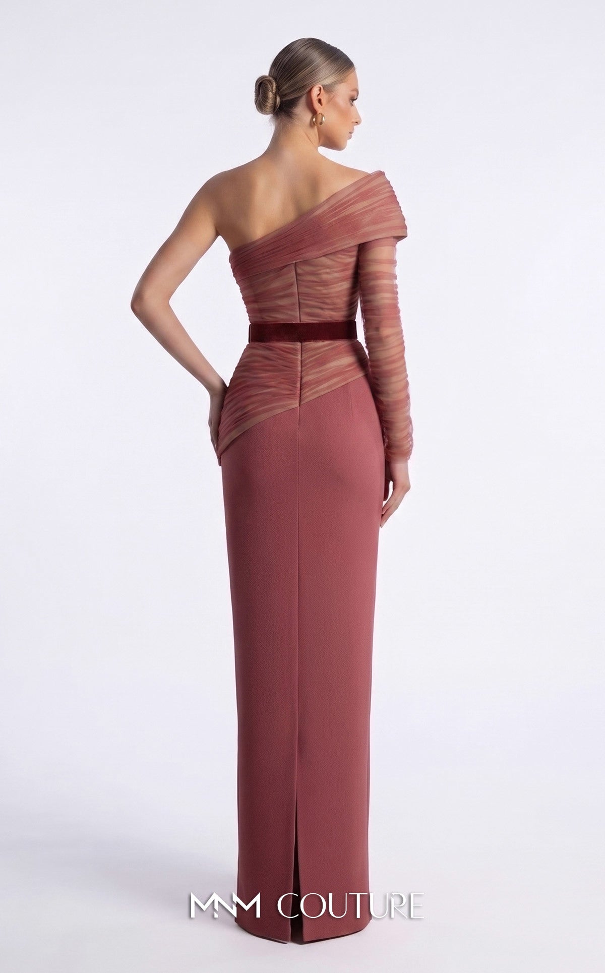 One-Shoulder Floor-Length Scuba Formal Sheath MNM Couture F03008A
