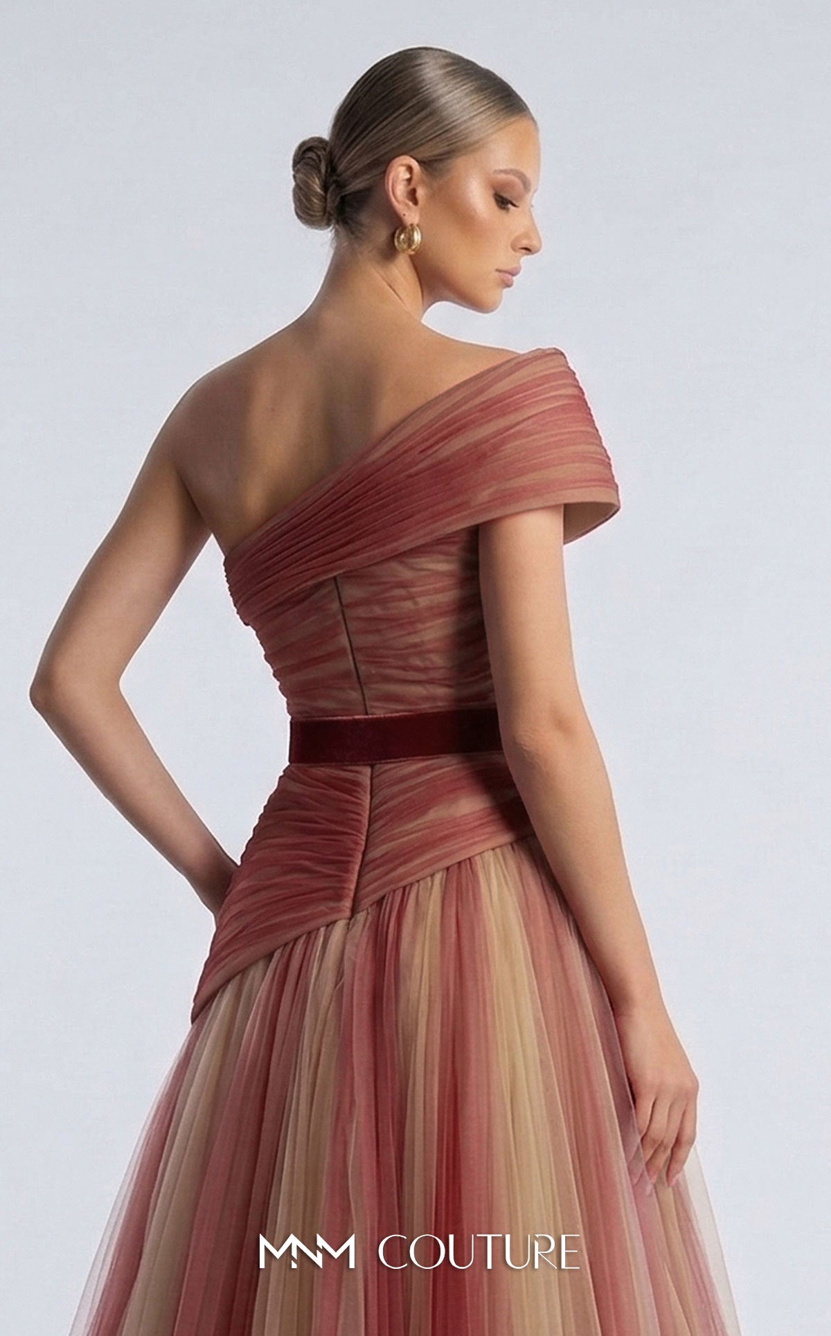 One-Shoulder Floor-Length Tulle Formal A-Line MNM Couture F03008
