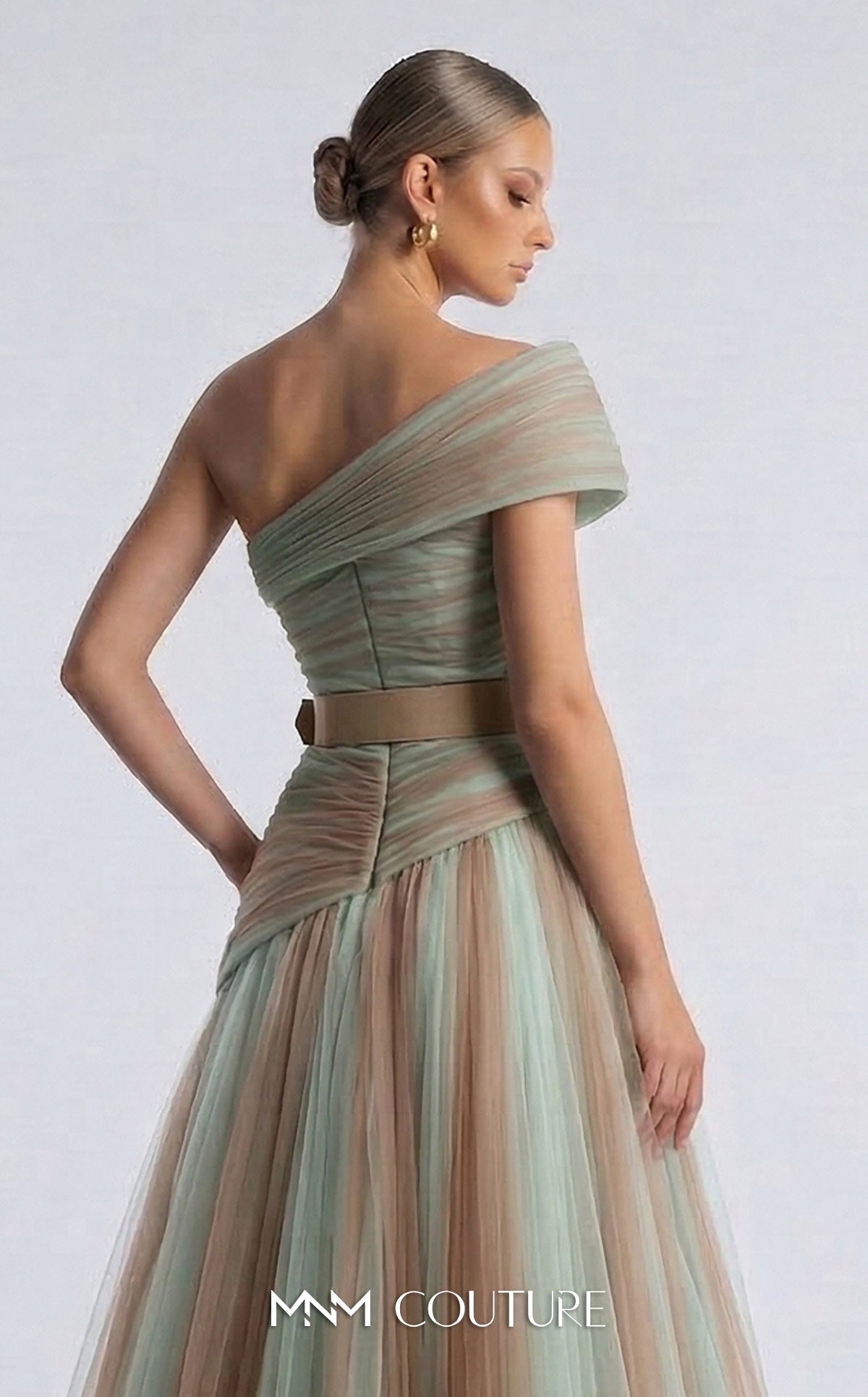 One-Shoulder Floor-Length Tulle Formal A-Line MNM Couture F03008