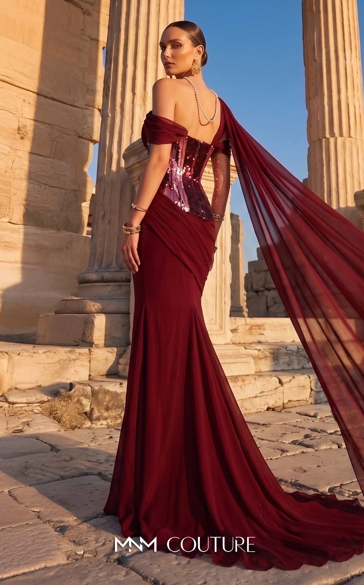 One-Shoulder Floor-Length with Train Chiffon Formal Mermaid/Trumpet MNM Couture F03017