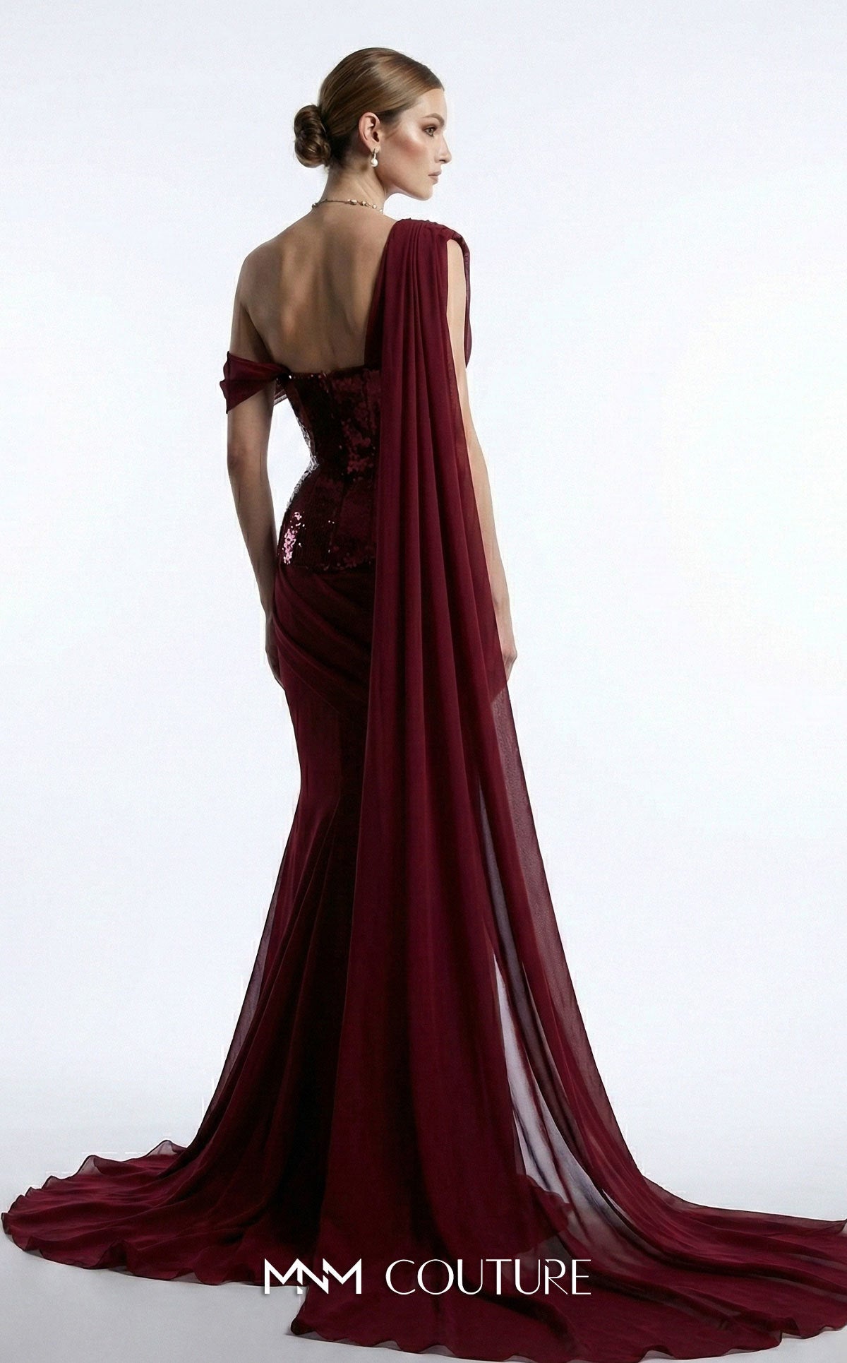 One-Shoulder Floor-Length with Train Chiffon Formal Mermaid/Trumpet MNM Couture F03017