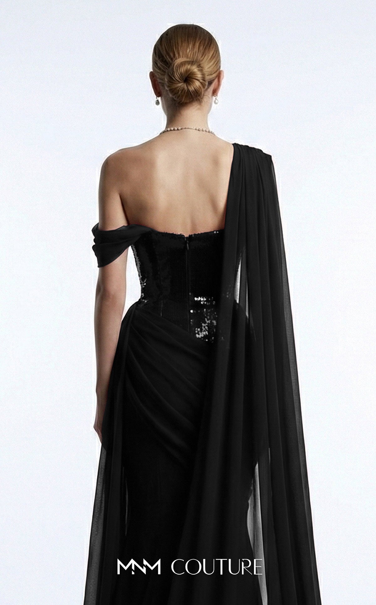 One-Shoulder Floor-Length with Train Chiffon Formal Mermaid/Trumpet MNM Couture F03017