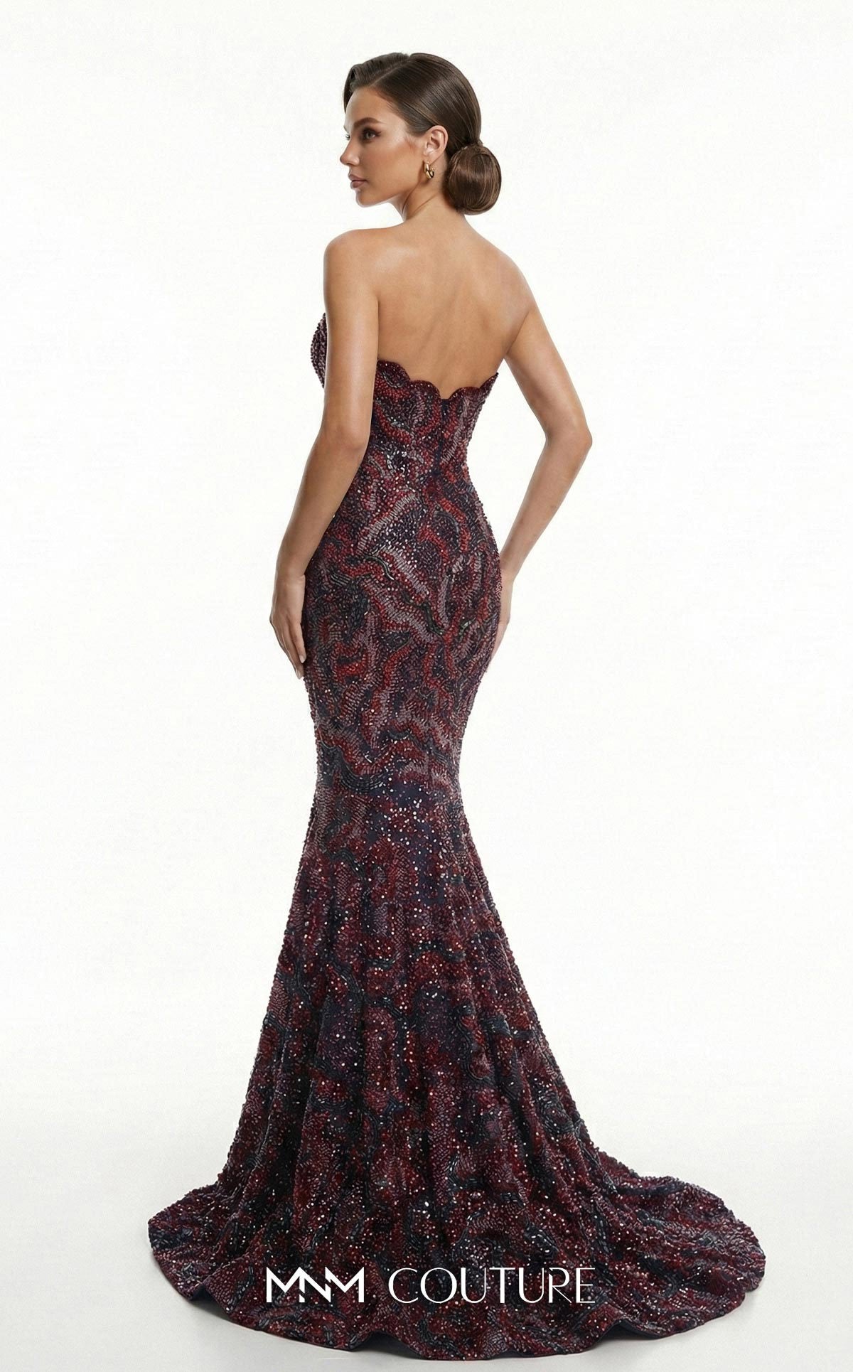 Red Strapless Floor-Length Beaded Prom Dress Mermaid Gown MNM Couture F03018