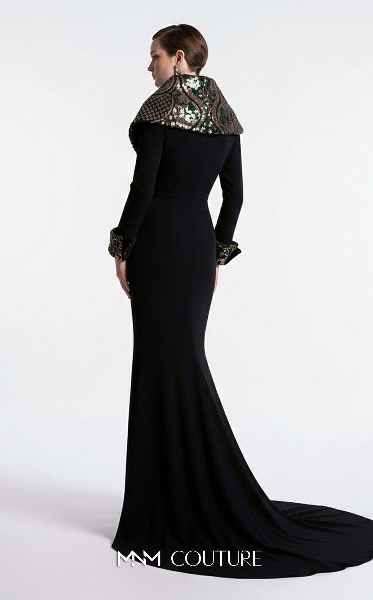 V-Neck Floor-Length Crepe Formal Sheath/Column MNM Couture F03019