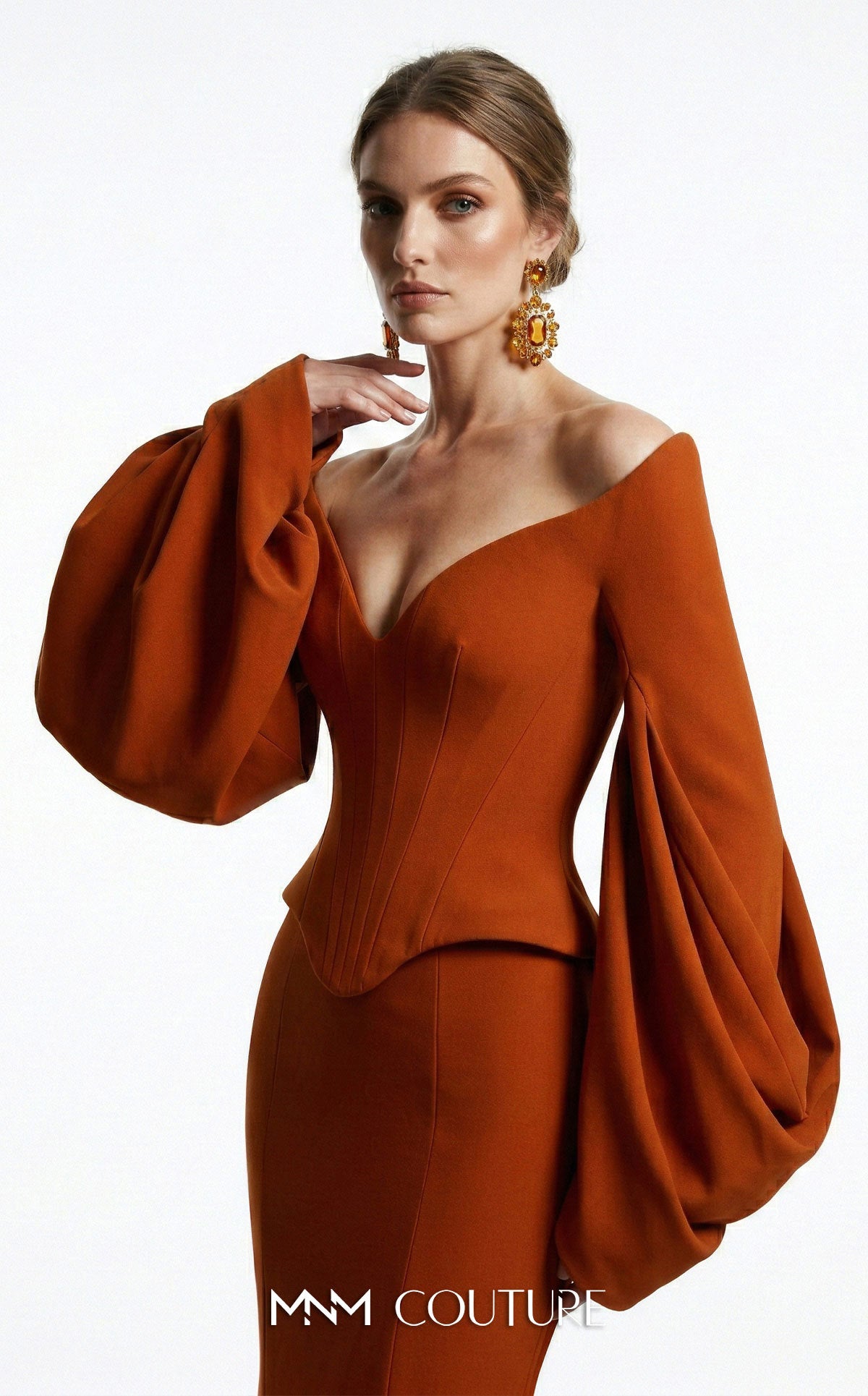 Off-the-Shoulder Floor-Length Scuba Formal Mermaid MNM Couture F03036
