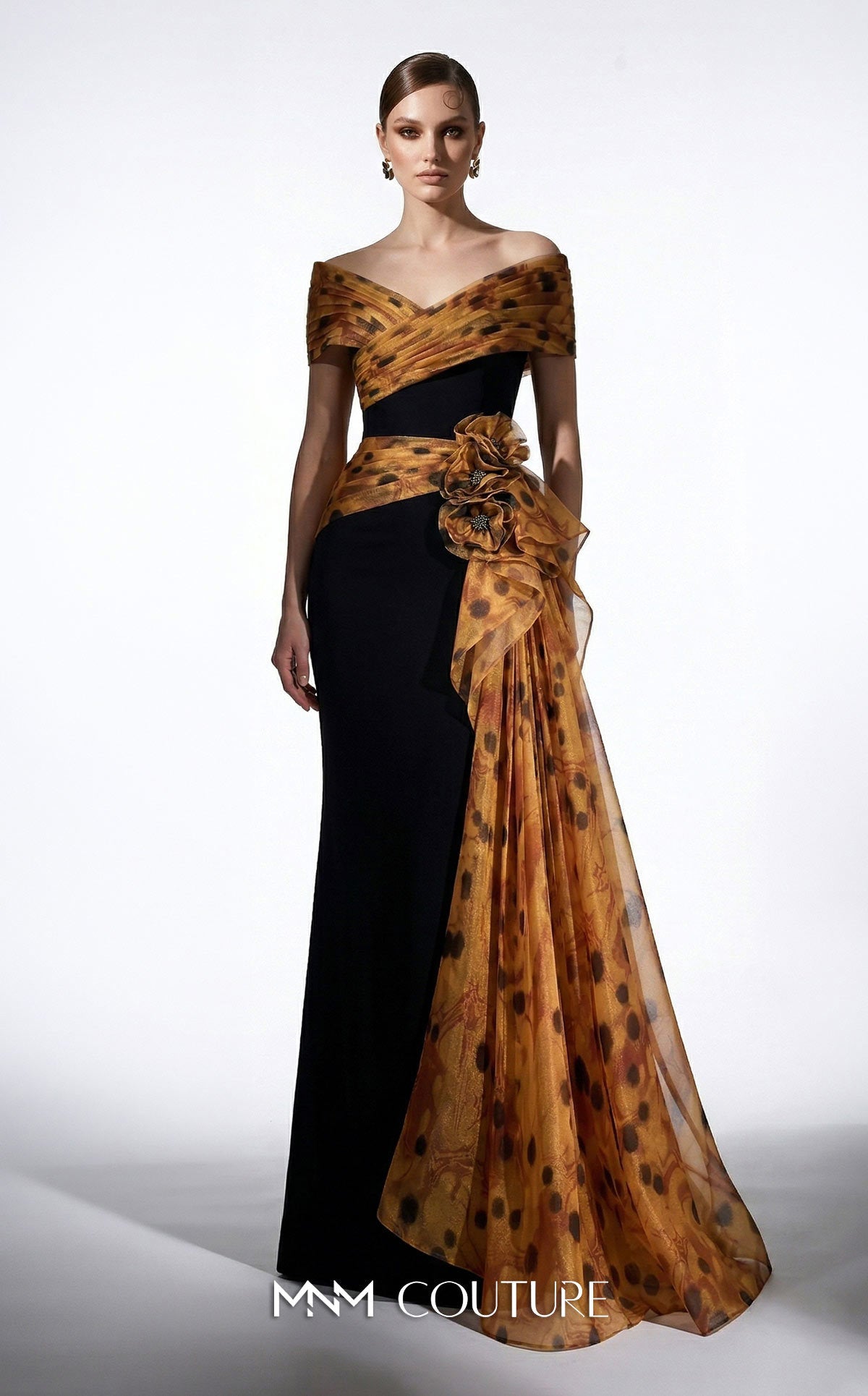 Off-the-Shoulder Floor-Length Chiffon Evening Mermaid MNM Couture F03043